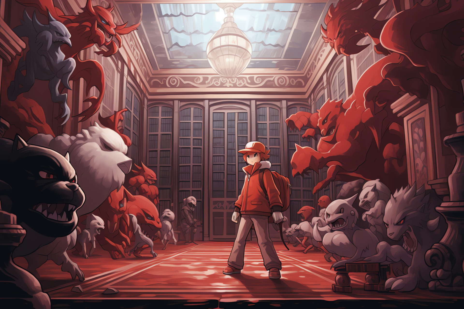 Pokemon Red exploration, Pokmon Mansion, Fire-type Growlithe, Poisonous Koffing, RPG environment, HD Desktop Wallpaper