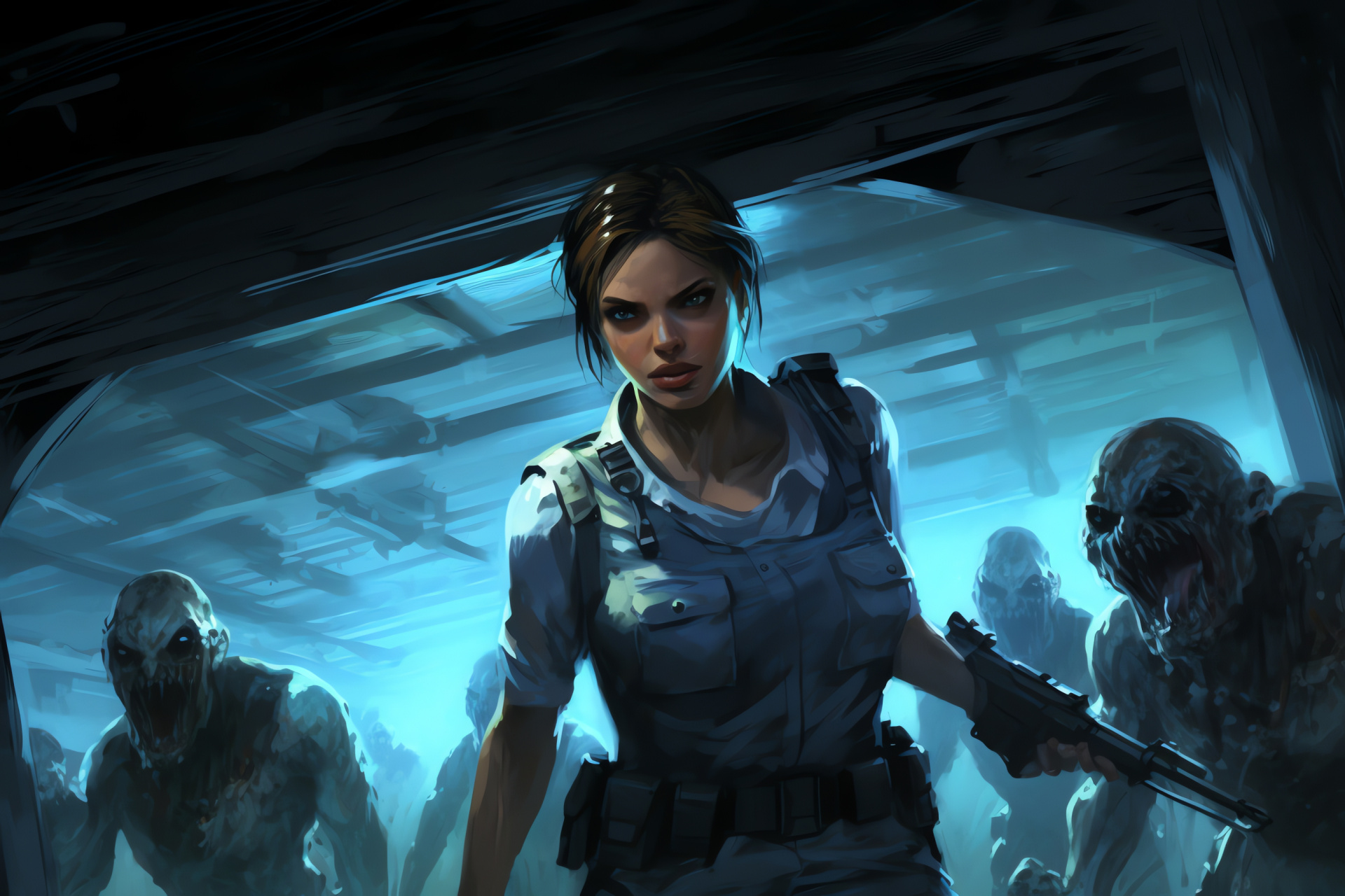 Umbrella saga, operative Jill Valentine, warfare armament, altered undead, subterranean clinic, HD Desktop Image