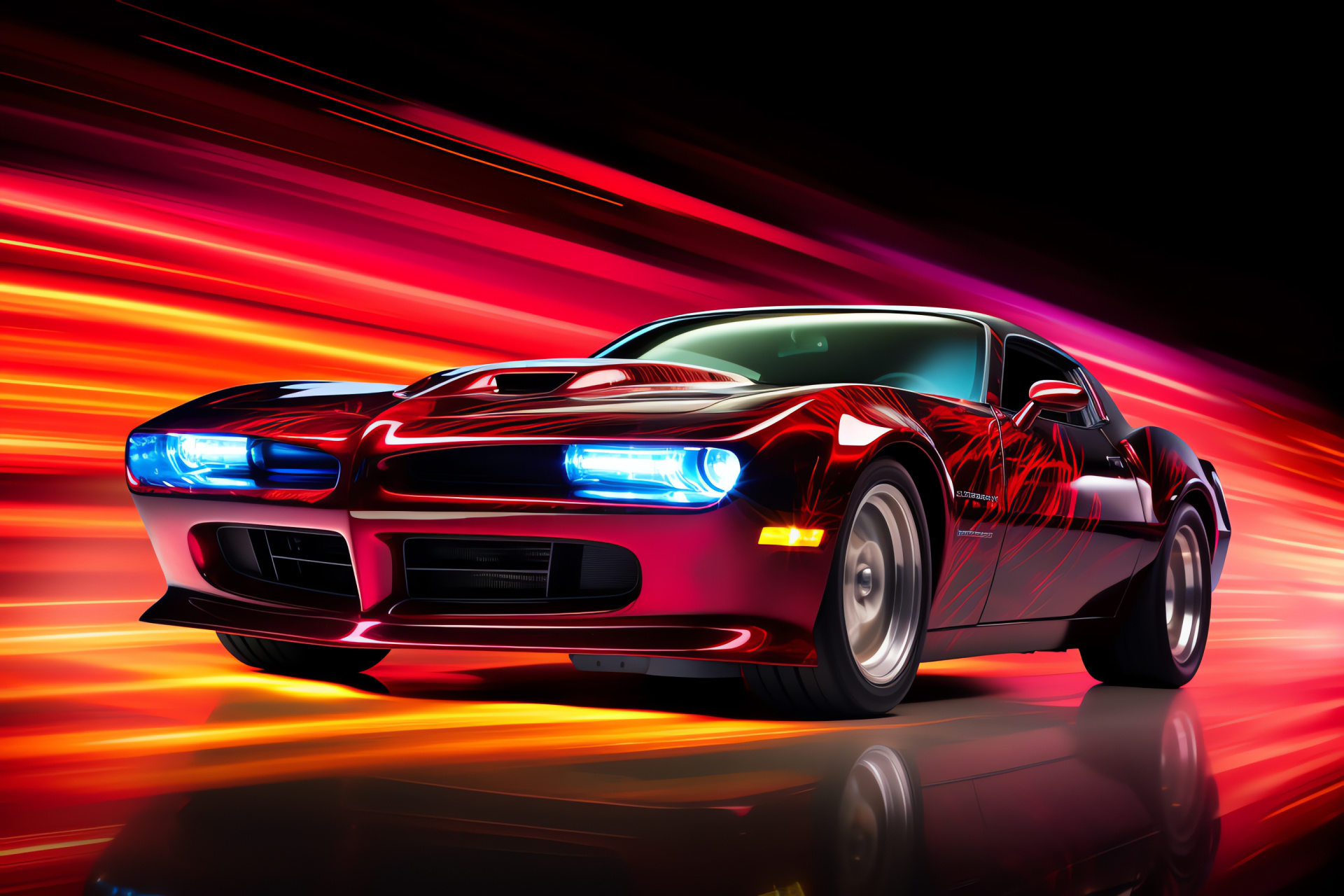 Ws6 Trans Am 2002, cherry red finish, illuminated nightlife, city energy, glowing charisma, HD Desktop Wallpaper