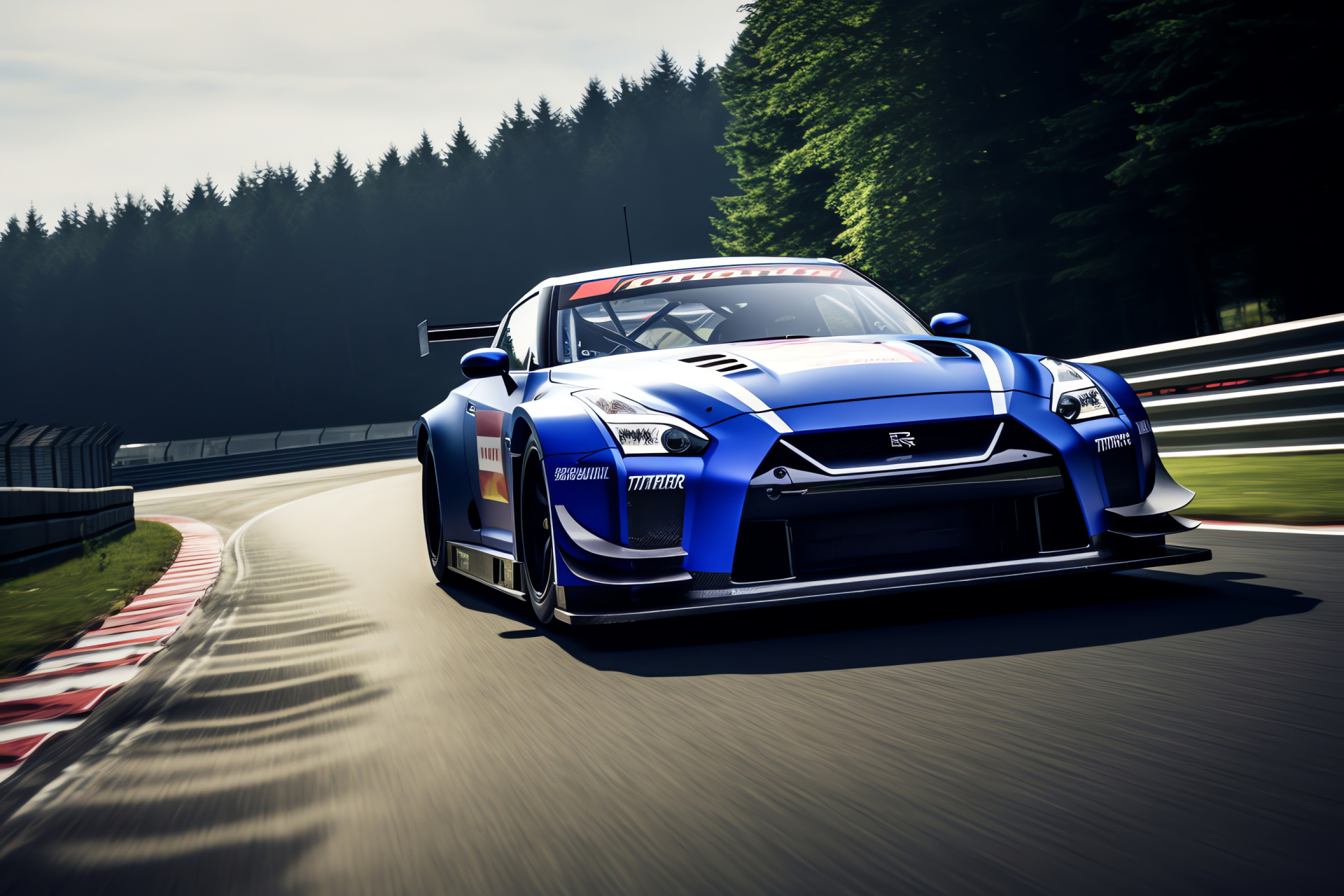 Nismo GT-R NISMO GT4, Nrburgring competition, Vibrant azure coating, Racing machine, High-speed aerodynamics, HD Desktop Wallpaper