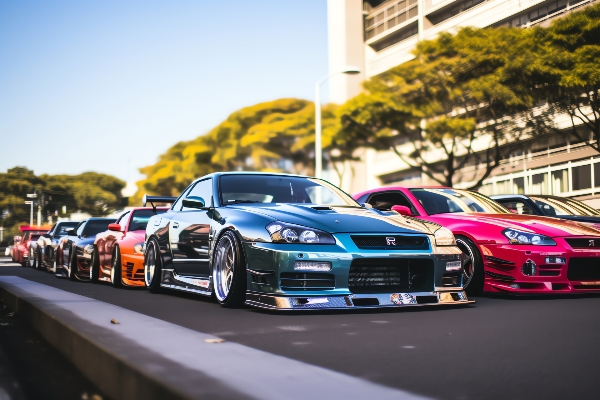 Slammed Car Tokyo display, Custom car enthusiast haven, Wide-body artform, Stanced wheel tilt, Performance showcase, HD Desktop Wallpaper