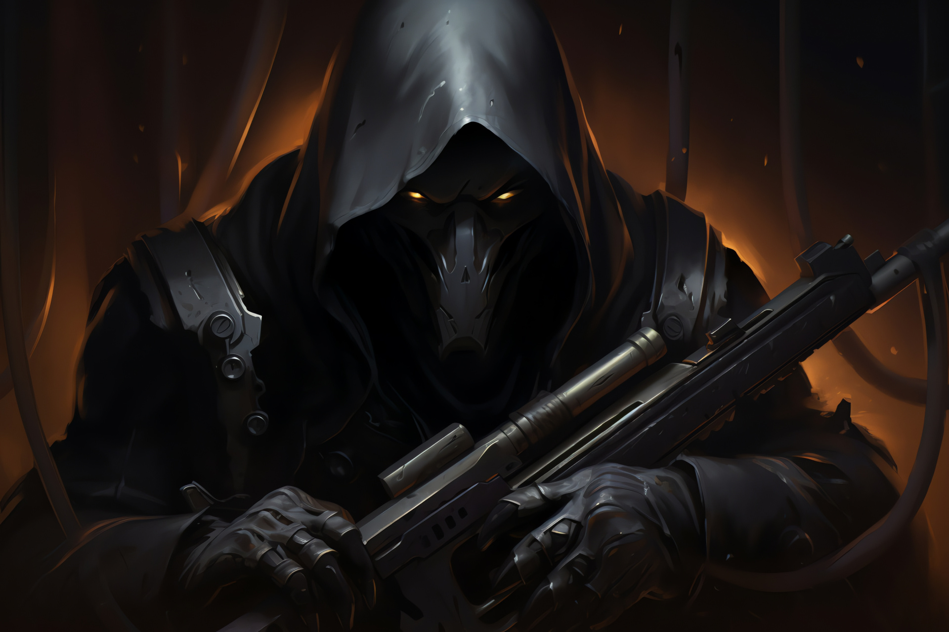 Overwatch Reaper avatar, Game entity, Wraith-like assailant, Dual-wielded armaments, Ominous protective gear, HD Desktop Wallpaper