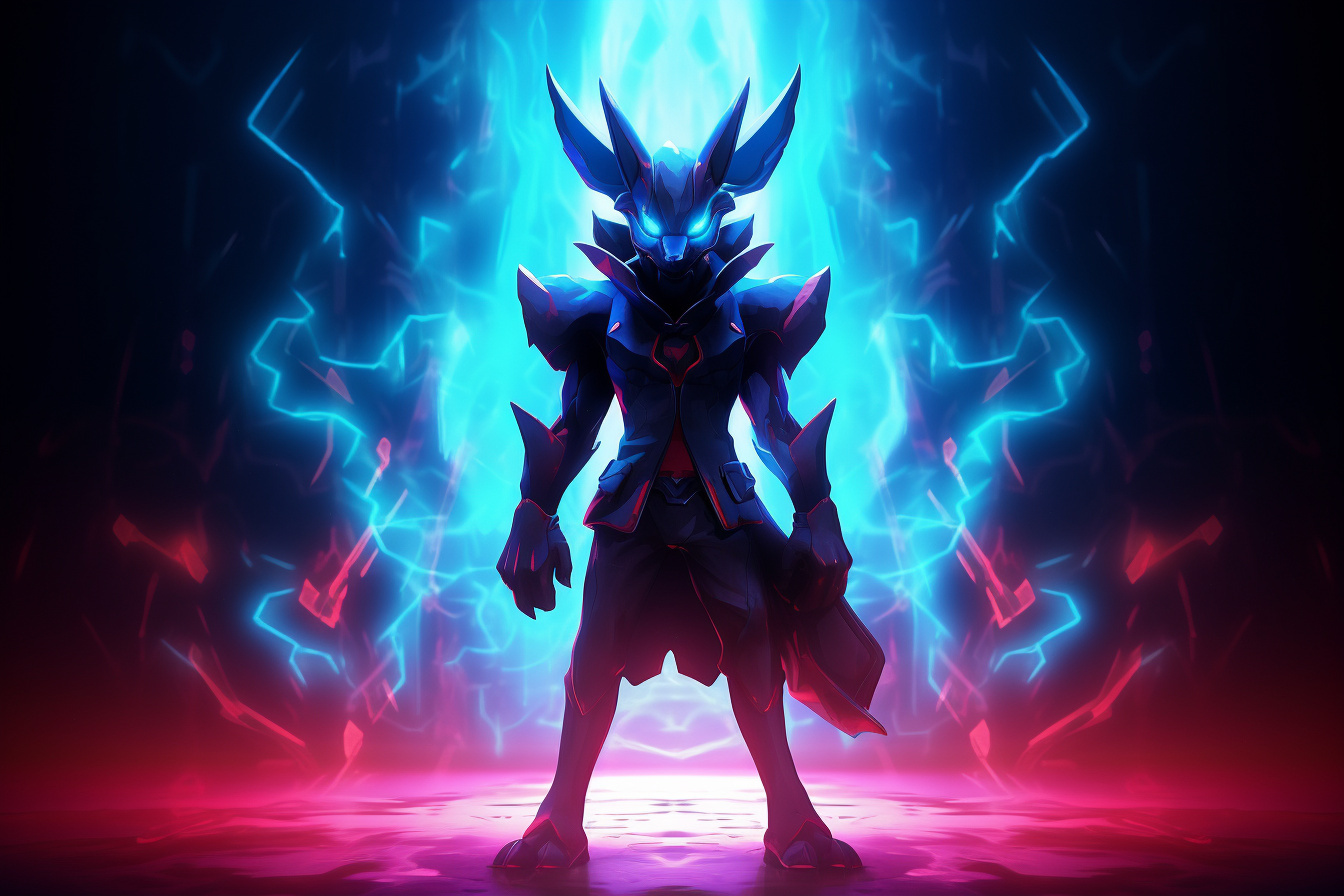 Lucario aura guardian, Combative species, Ruby gaze, Radiant gemstone glow, HD Desktop Wallpaper