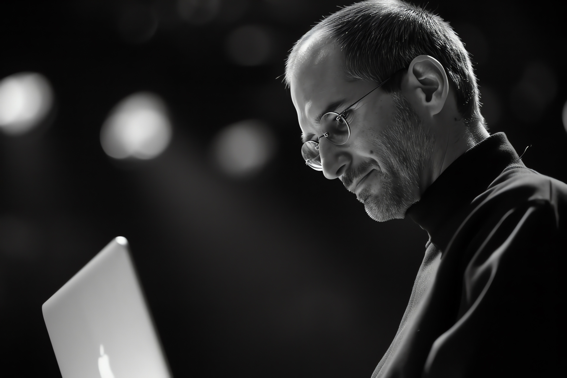 Steve Jobs revealing product, formal attire, computer unveiling, portable laptop, technological advancement, HD Desktop Wallpaper