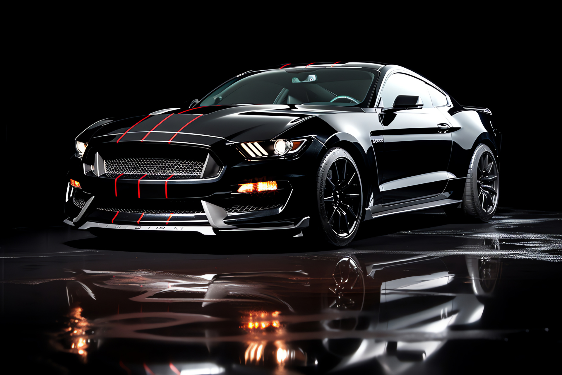 Ford Mustang GT350, Bold contrast, High-angle elegance, Dynamic styling, Pure black simplicity, HD Desktop Image