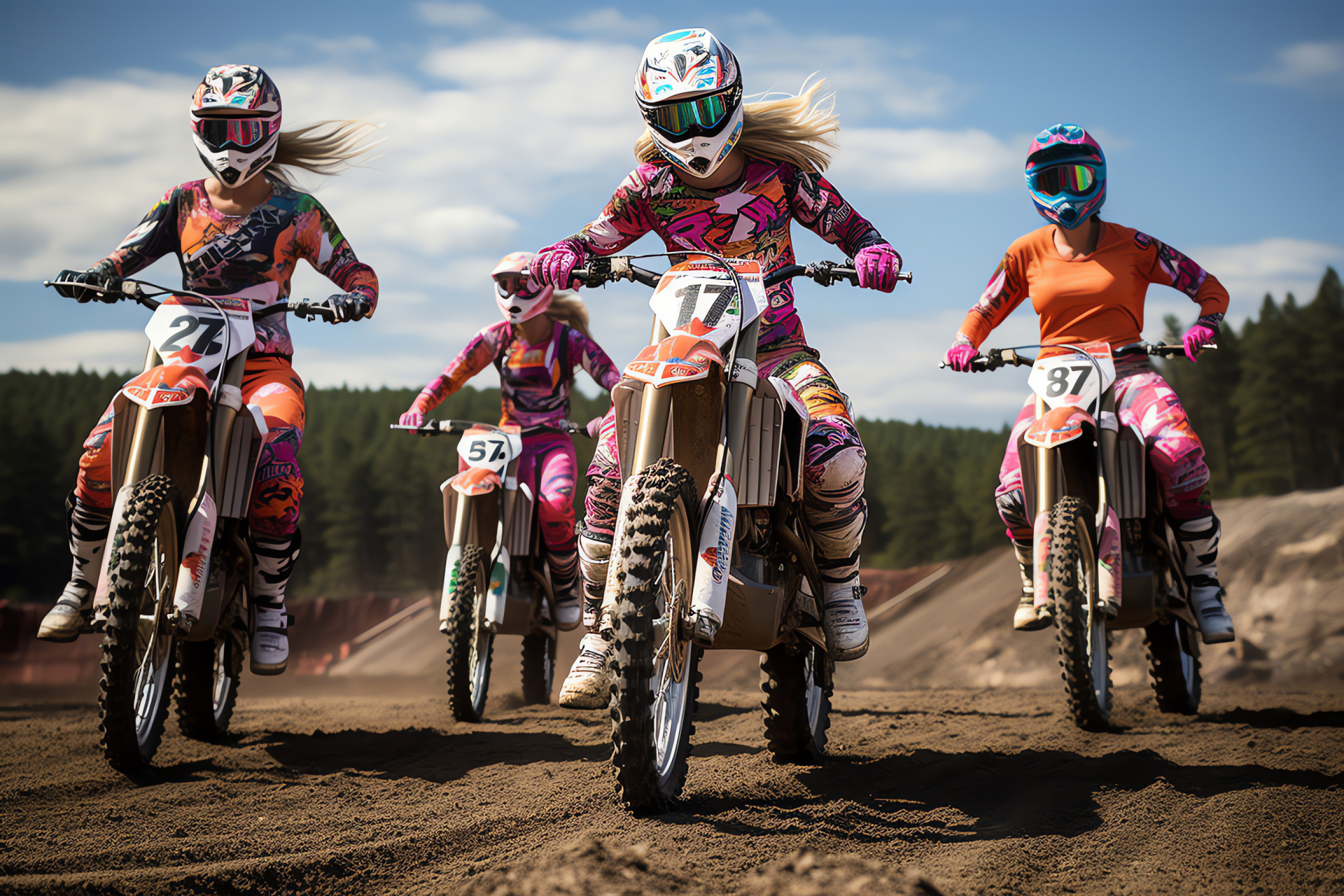 Motocross athletes, Rural race path, Tactical racewear, Outdoor motorsport synchronization, HD Desktop Wallpaper