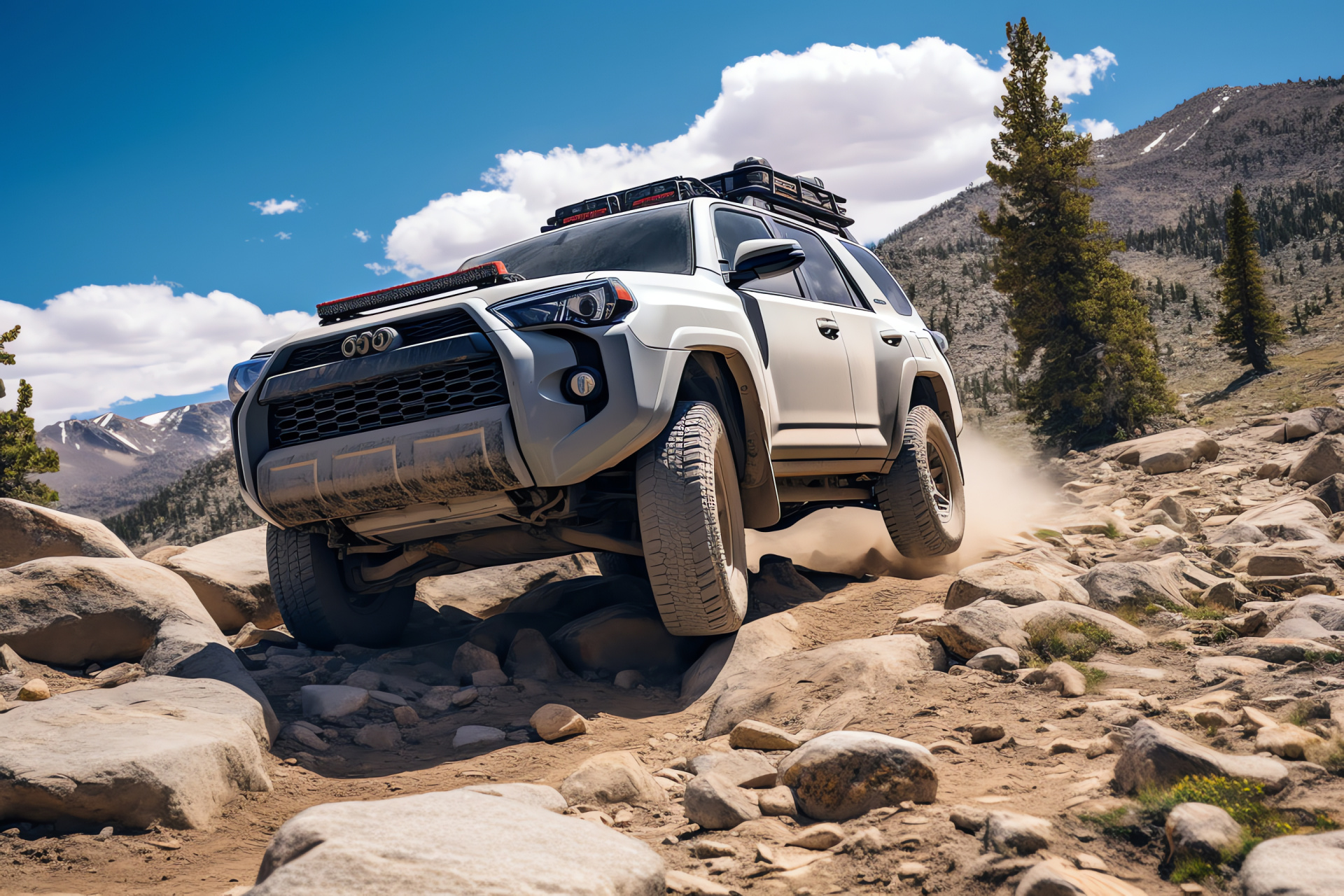 Toyota TRD, famous trail, 4Runner model, natural barriers, enhanced chassis, suspension technology, HD Desktop Image