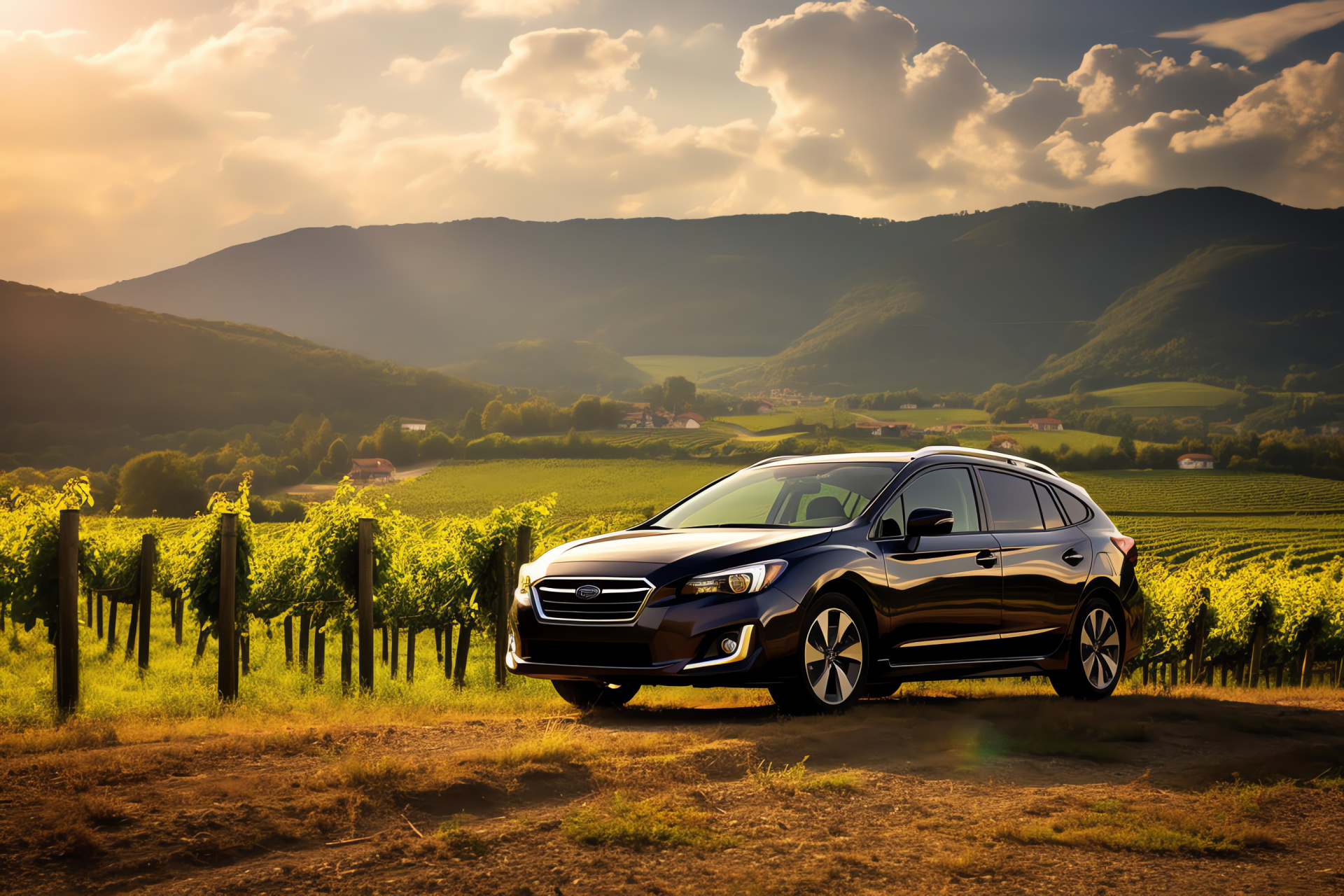 Subaru Impreza, Sport wagon Tuscany, Expansive scene, Elegant design, Vineyard surroundings, HD Desktop Image