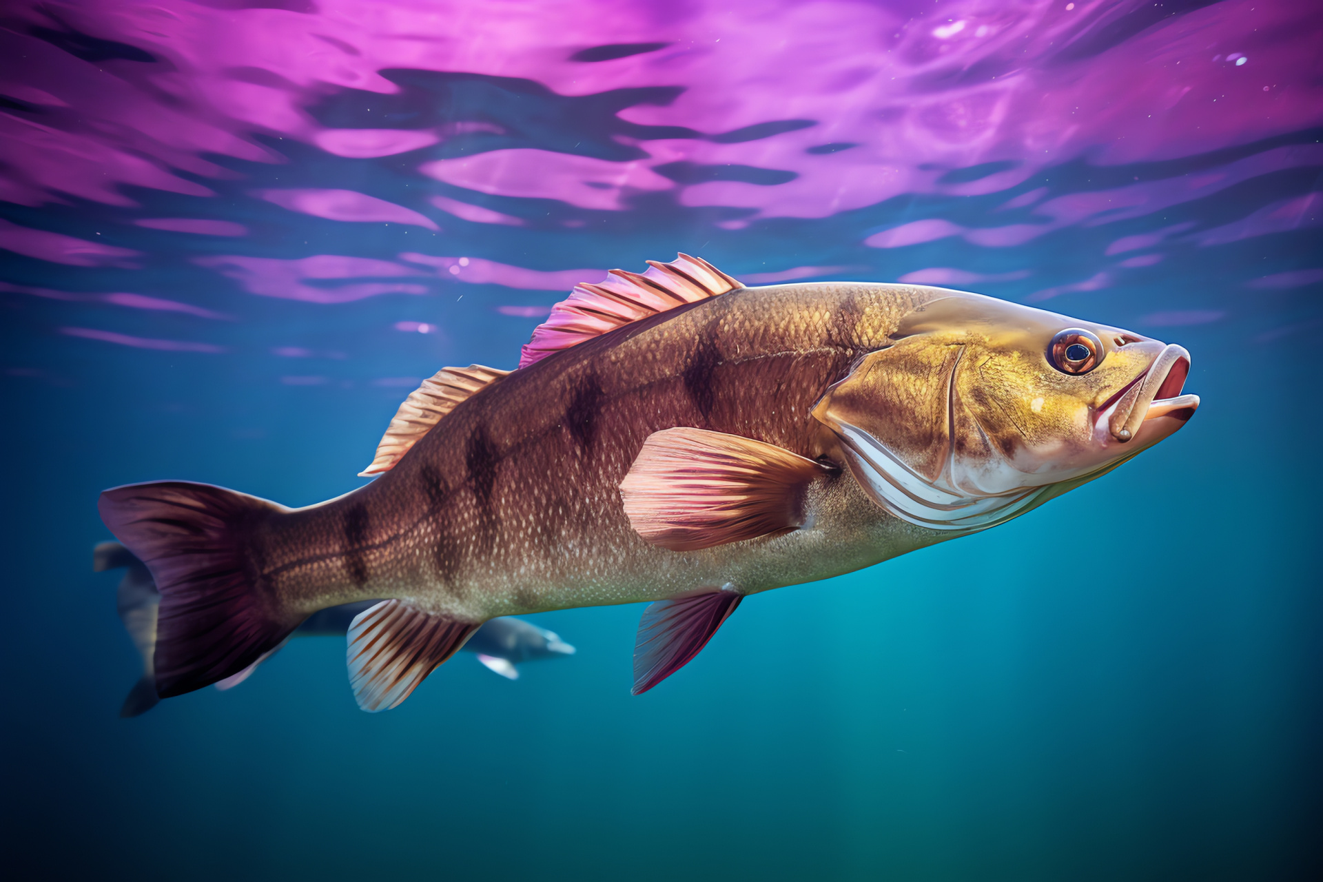 Smallmouth Bass, Calm waters, Olive brown scales, Vertical bars, Aquatic hunter, HD Desktop Image