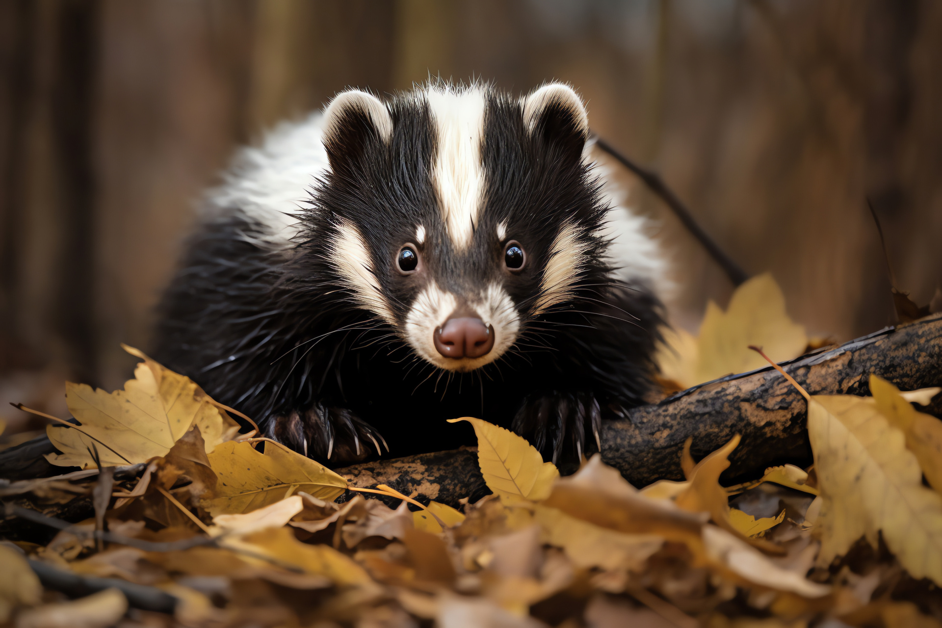 Skunk, gray pelt, forest habitat, striped pattern, nocturnal mammal, HD Desktop Image