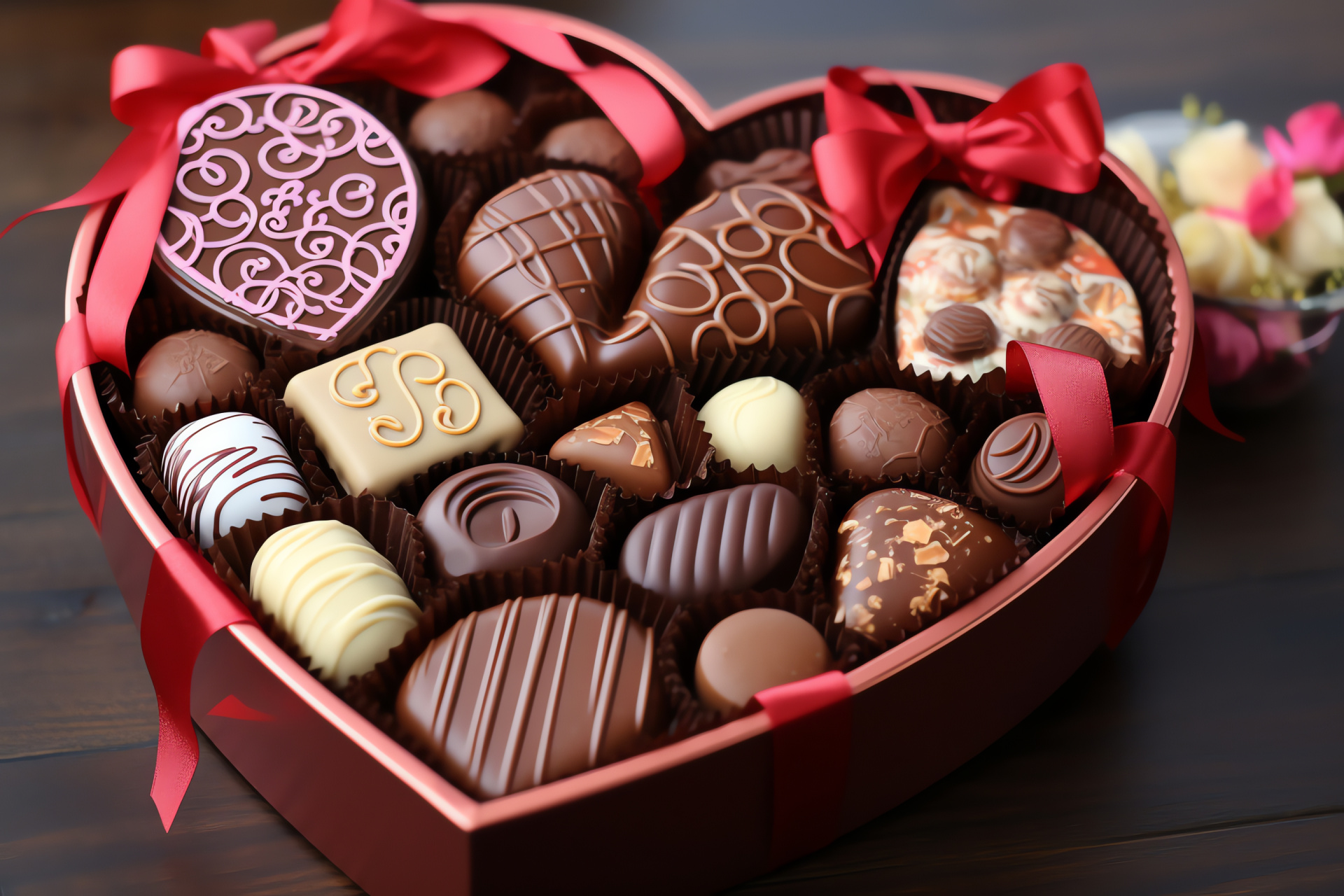 Valentine confections, Sweet offerings, Artisan chocolates, Velvet ribbons, Gifting elegance, HD Desktop Image