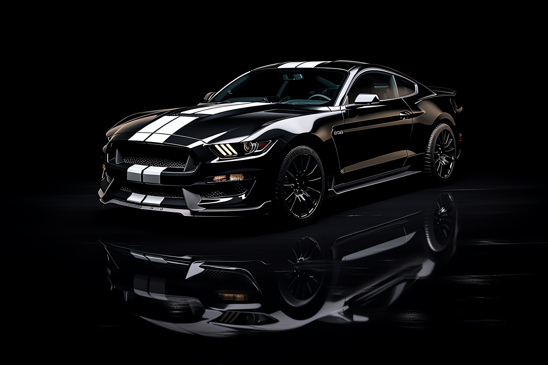 Mustang GT350, Elevated position, Stark black contrast, High-angle car view, Monochromatic visual appeal, HD Desktop Image