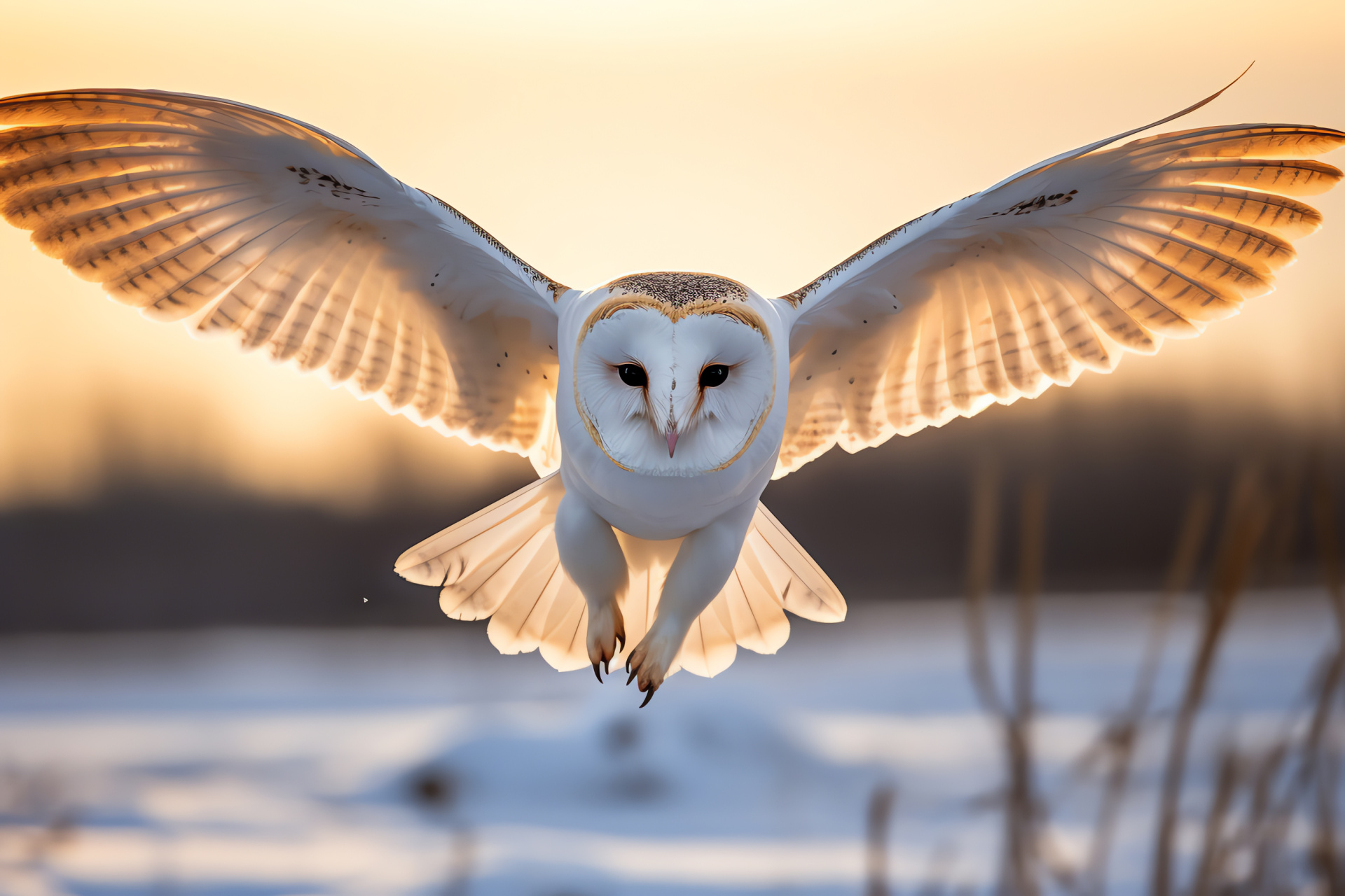 Barn Owl, nocturnal bird, predatory gaze, avian species, silent flight, HD Desktop Image