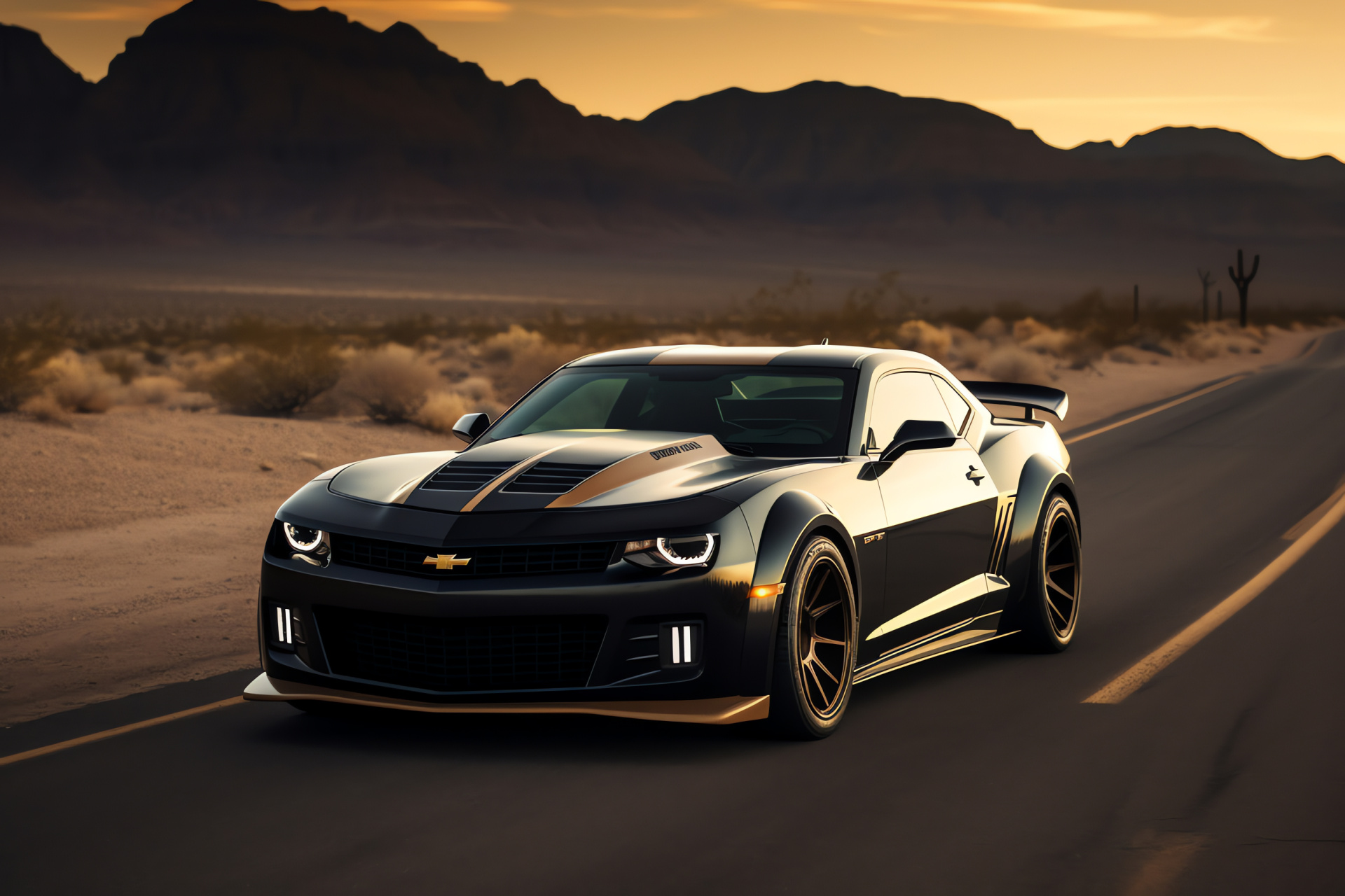 Trans Am Blackbird Edition, Iconic Route 66, Arizona expansive desert, Distinctive matte finish, Blackbird exclusive graphics, HD Desktop Image