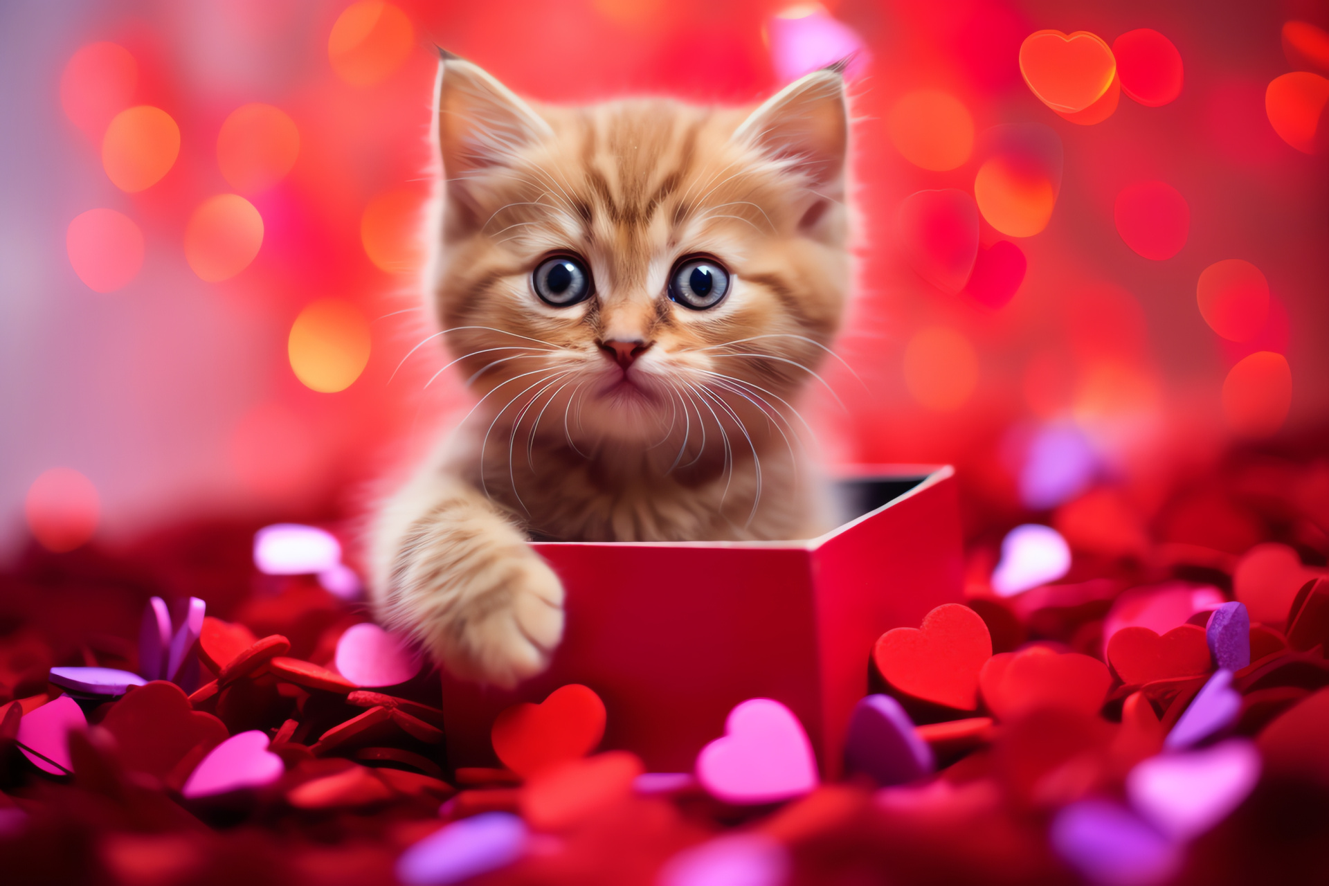 Young feline, Valentine packaging, Woven textures, Ruby adornment, Symbol of love, HD Desktop Image