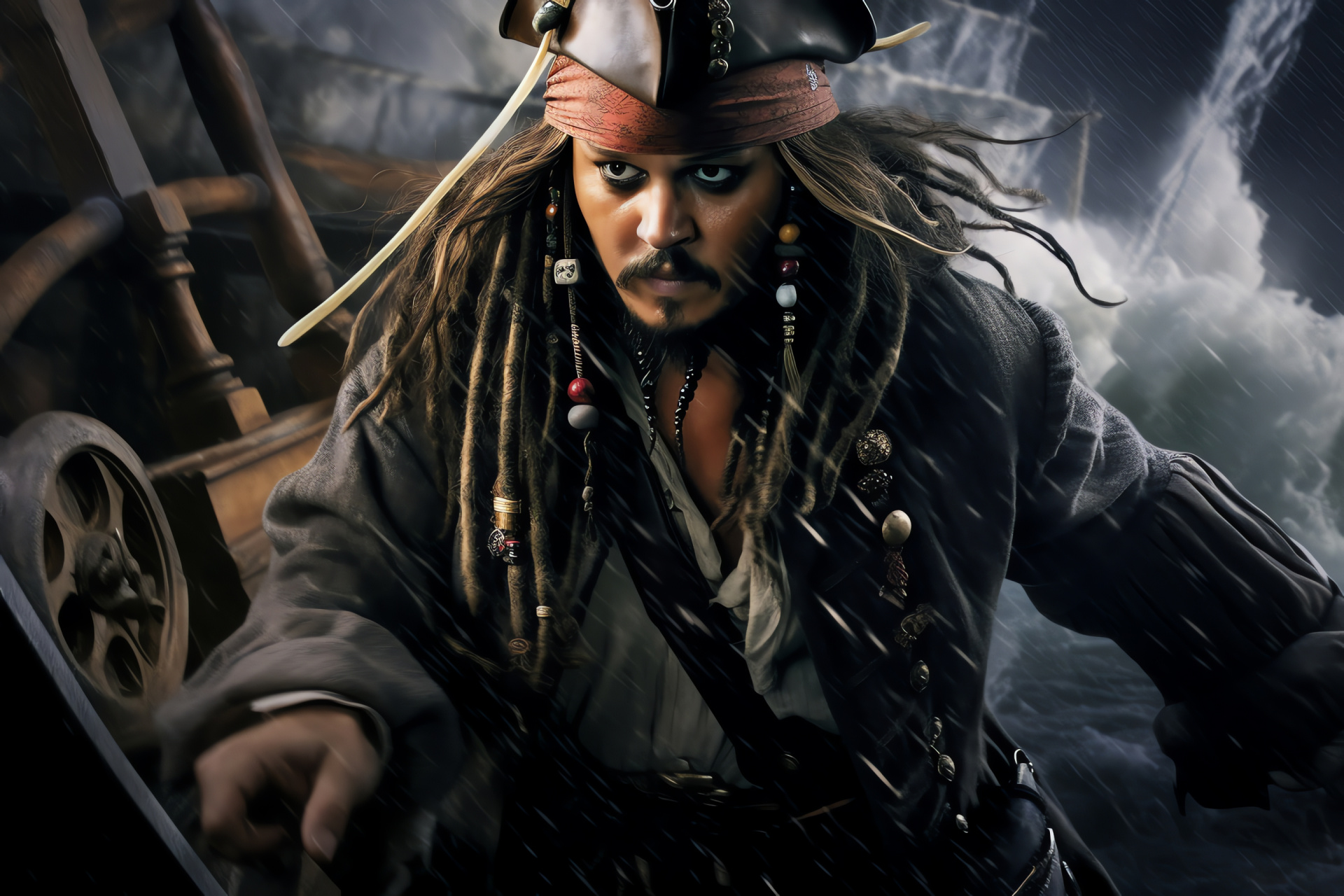 Pirates of the Caribbean sequel, High-seas storm, Jack Sparrow adventure, Buccaneer crew, Nautical chaos, HD Desktop Image