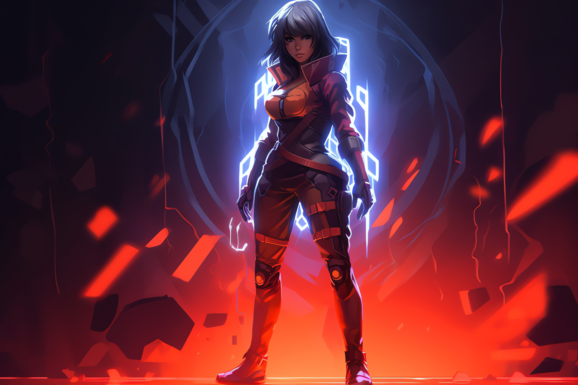 Mia character, Amber-eyed avatar, Commanding digital soldier, Video game protagonist, Confident female fighter, HD Desktop Image