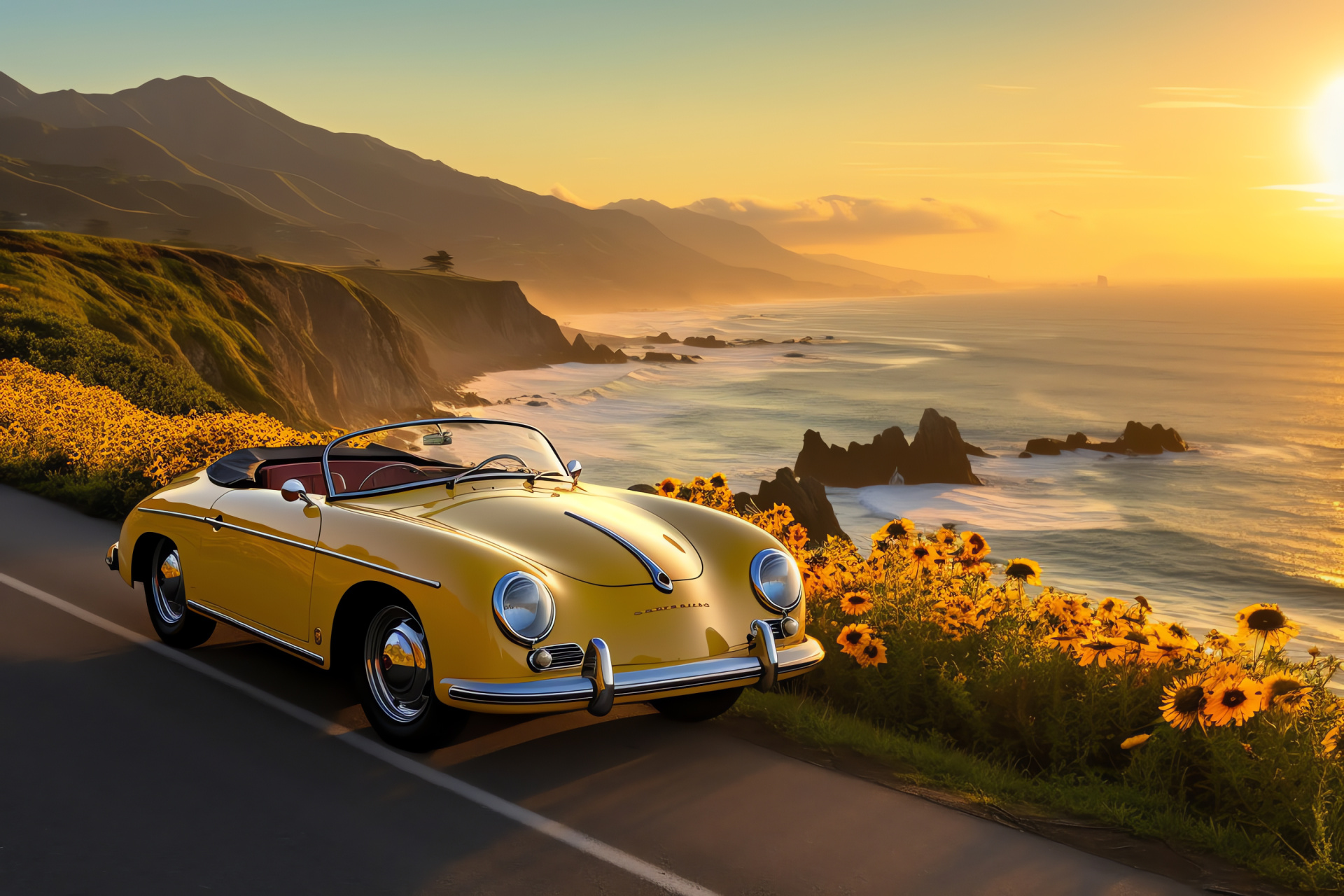 Porsche 356, Classic sports car, California coastline, Pacific Coast Highway, Oceanic drive, HD Desktop Image