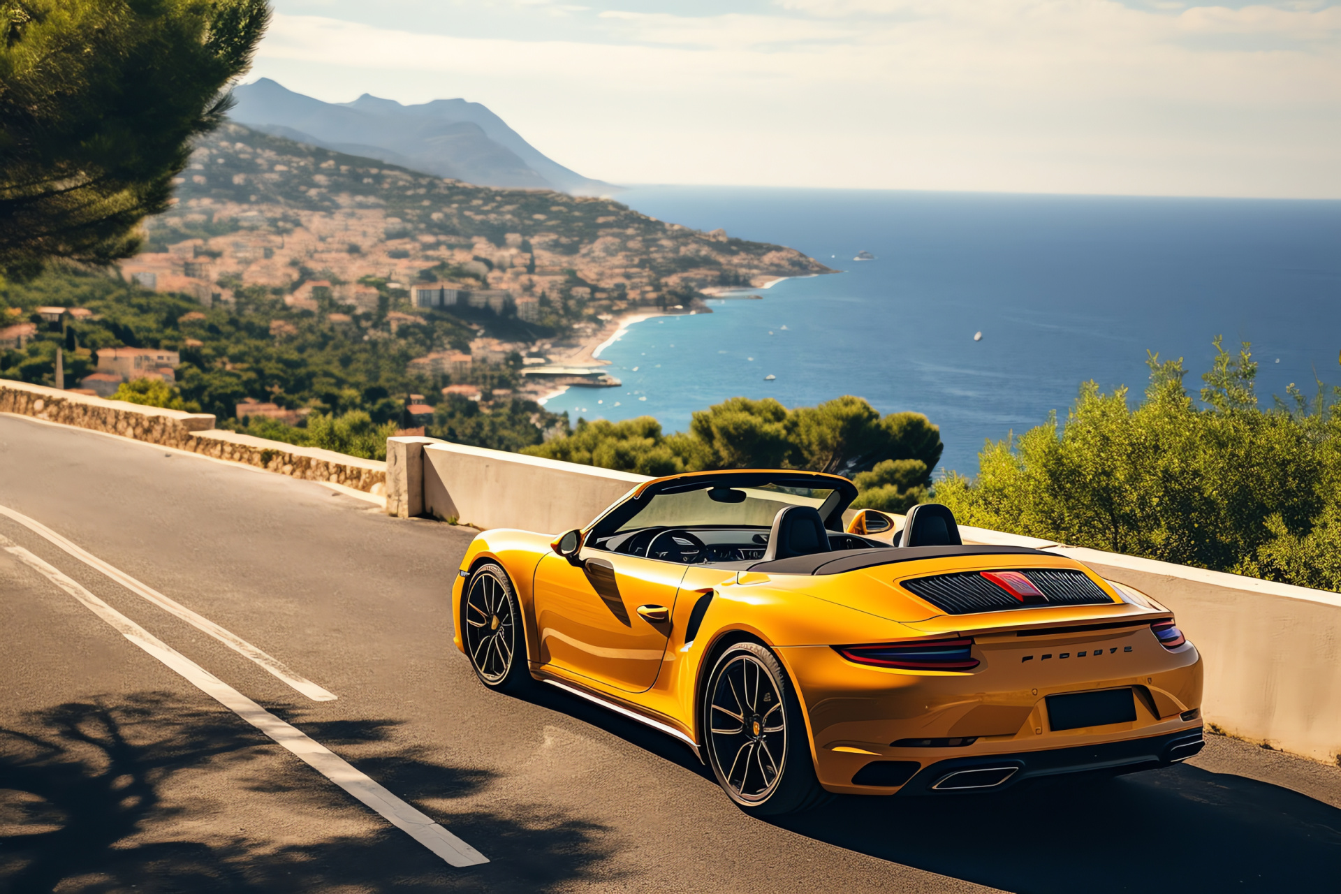 Porsche 911 Turbo S Cabriolet, French Riviera, Luxury convertible, Seaside views, Sophisticated sports car, HD Desktop Wallpaper