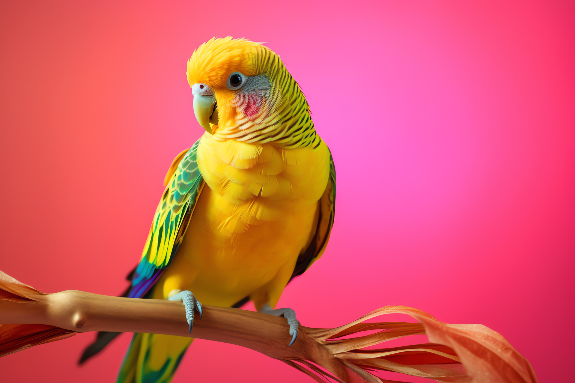 Parakeet posed, Avian lemon lime, Stand bird, Environment magenta, Habitat domestic, HD Desktop Wallpaper