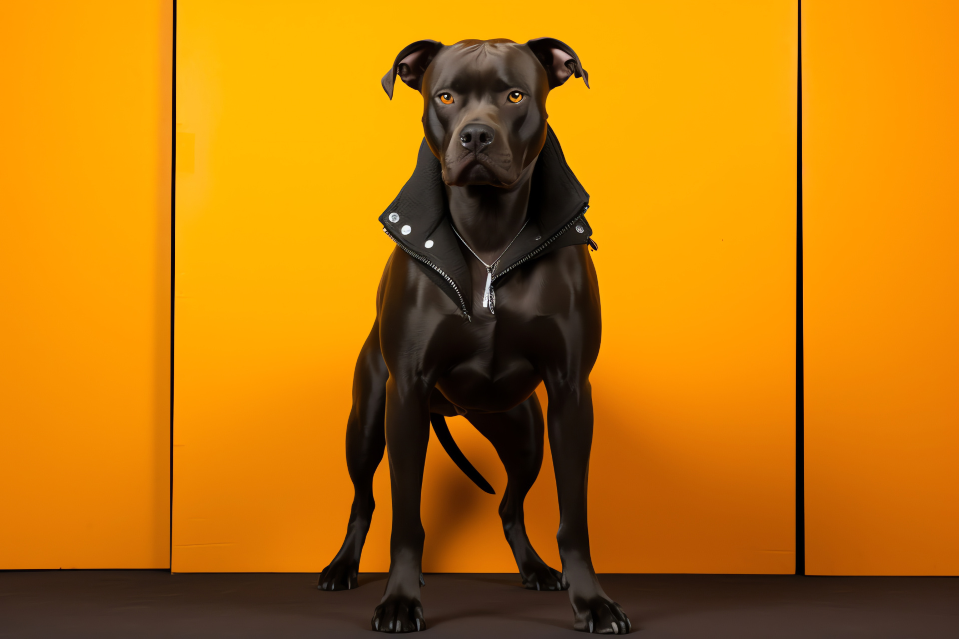 Dog Pit Bull, solid black canine, unambiguous orange setting, striking orange tint, single color scheme, HD Desktop Image