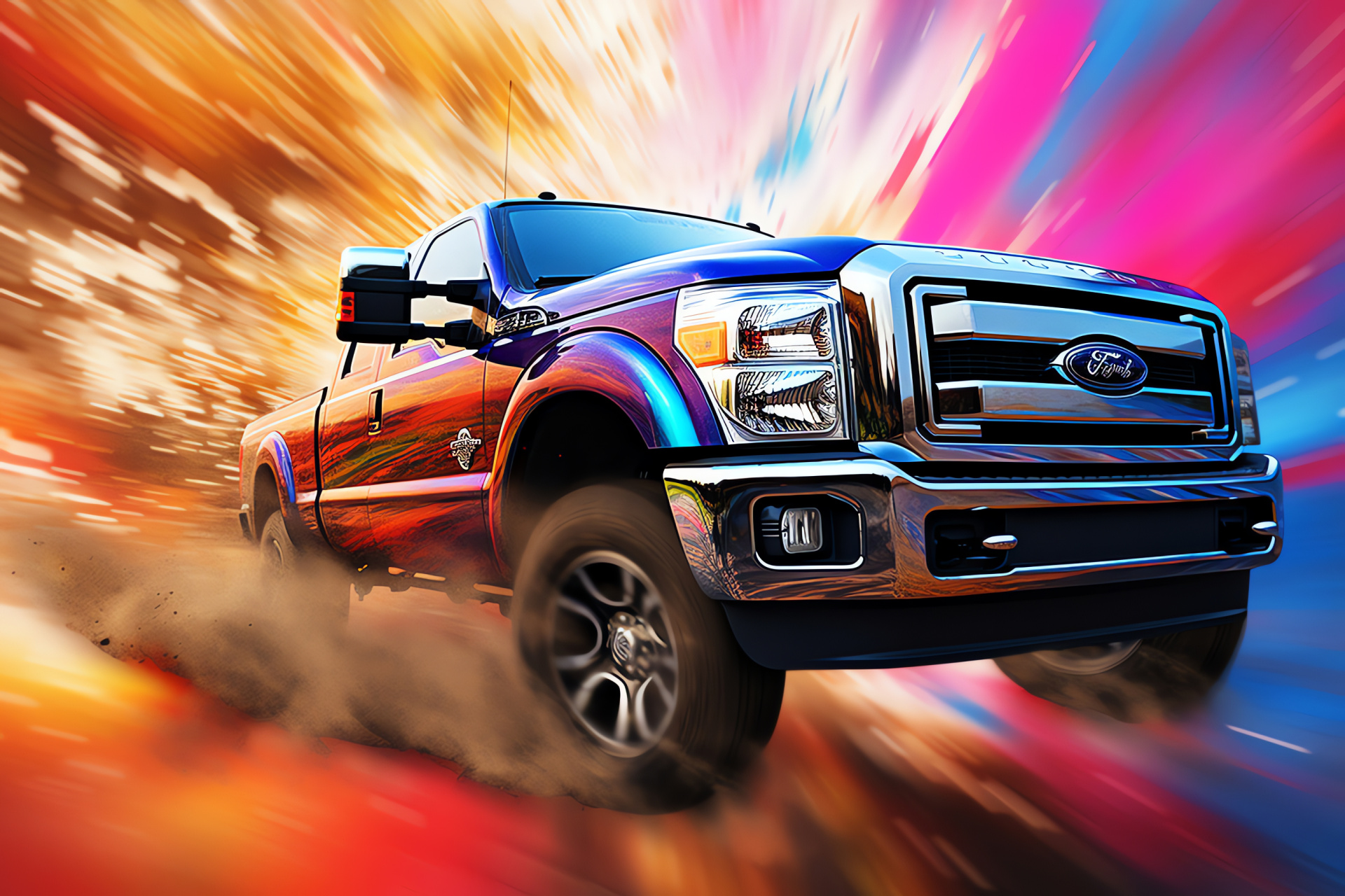 Powerstroke showcase, Engine prowess, Mesmerizing backdrop, Vivid technical showcase, Detailed workmanship, HD Desktop Image