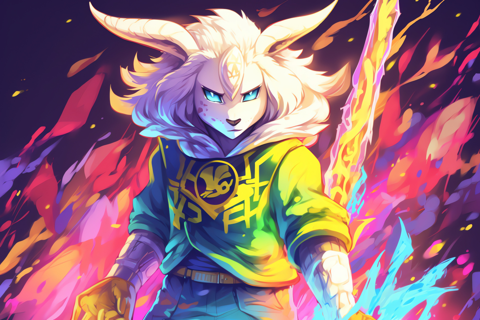 Prince Asriel Dreemurr, Neon glory, Video game royalty, Stunning aura, Creative design, HD Desktop Wallpaper