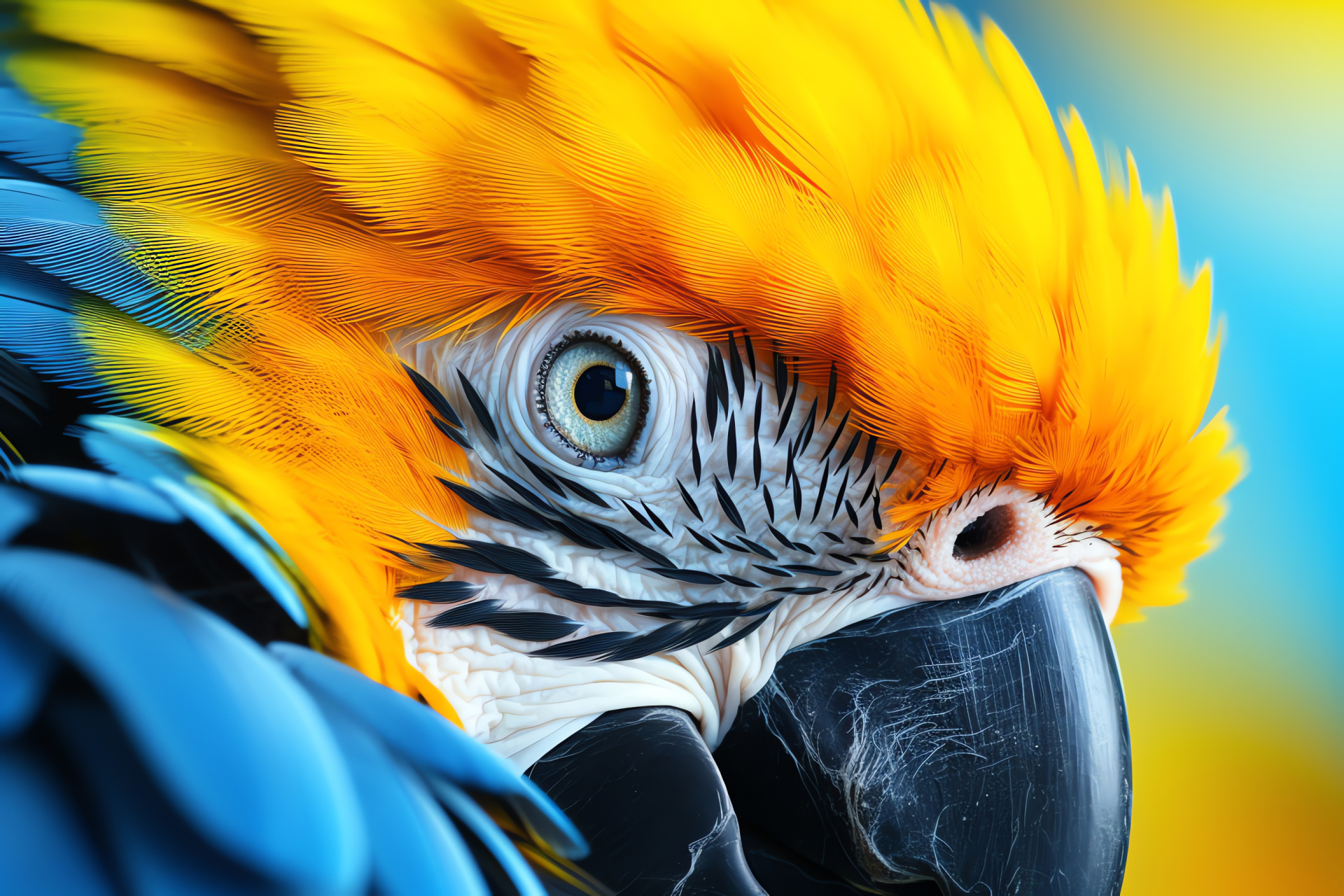 Tropical parrot, colorful plumage, dual-tone backgrounds, exotic aviary, bird scenes, HD Desktop Image