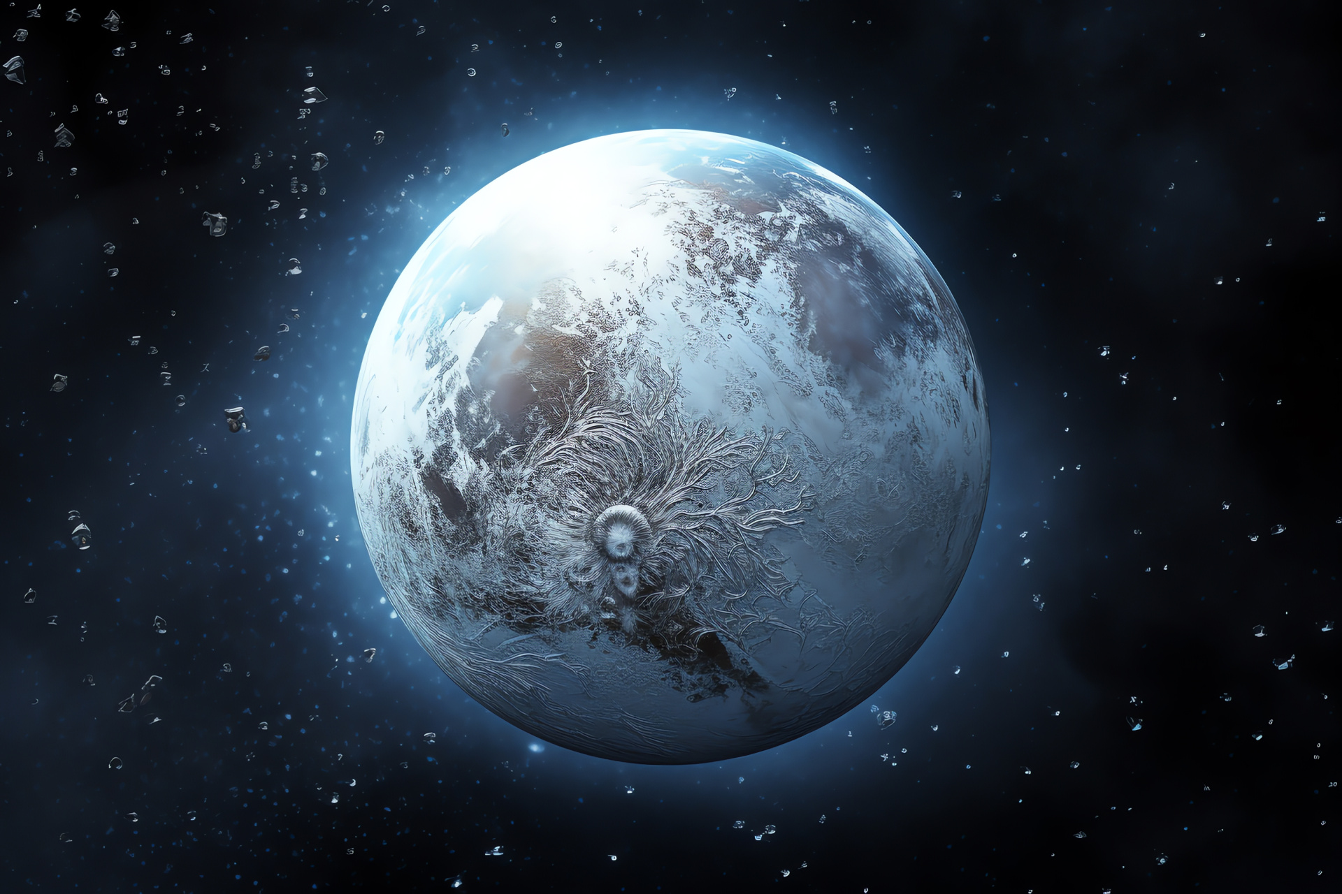 Pluto's frozen landscape, Enigmatic terrain features, Outer solar system artifact, Ice formations spectacle, Frigid atmosphere clues, HD Desktop Image