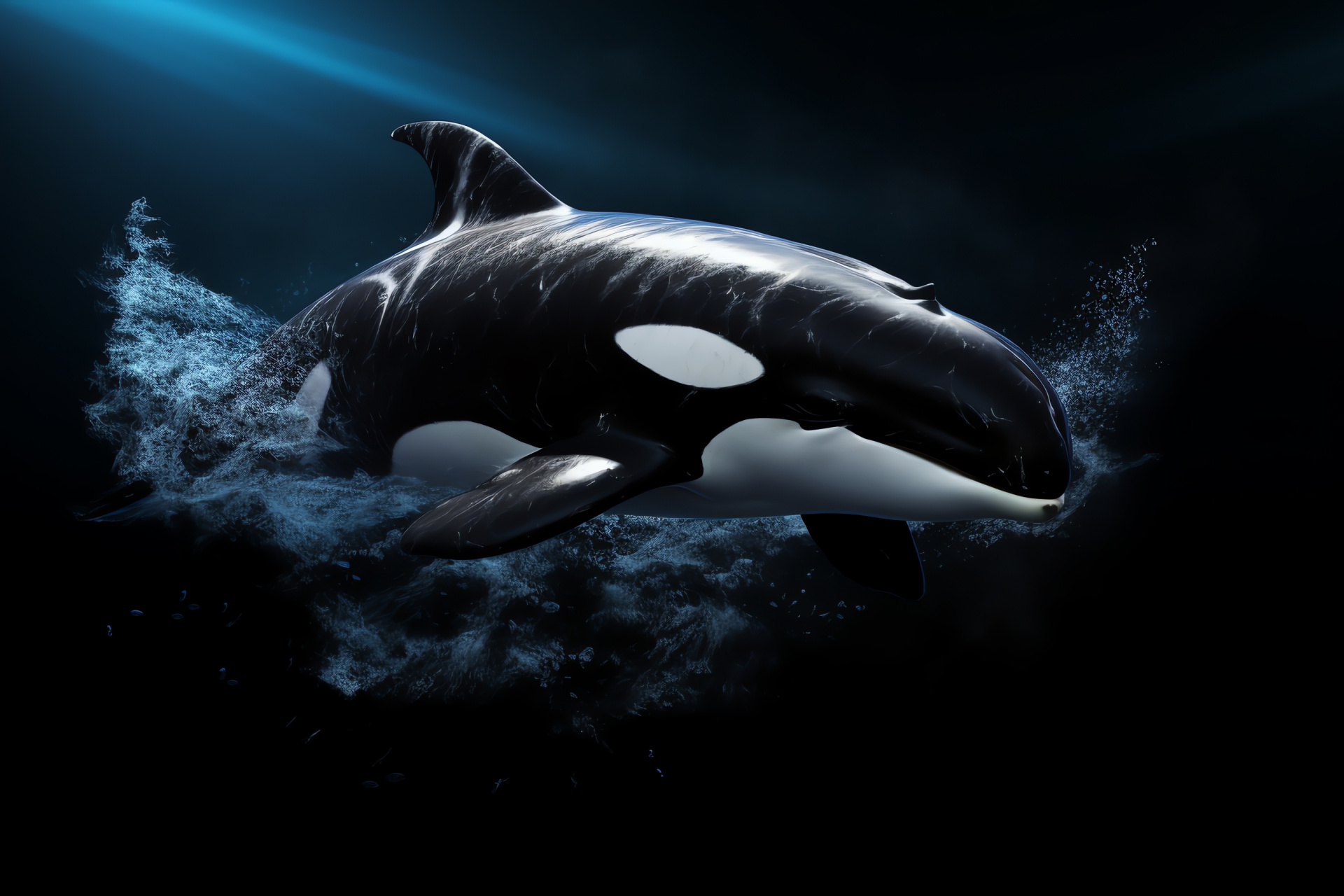 Orcinus Orca in Sea, Marine mammal, Ocean habitat, Surface breach, Distinct white pattern, HD Desktop Image