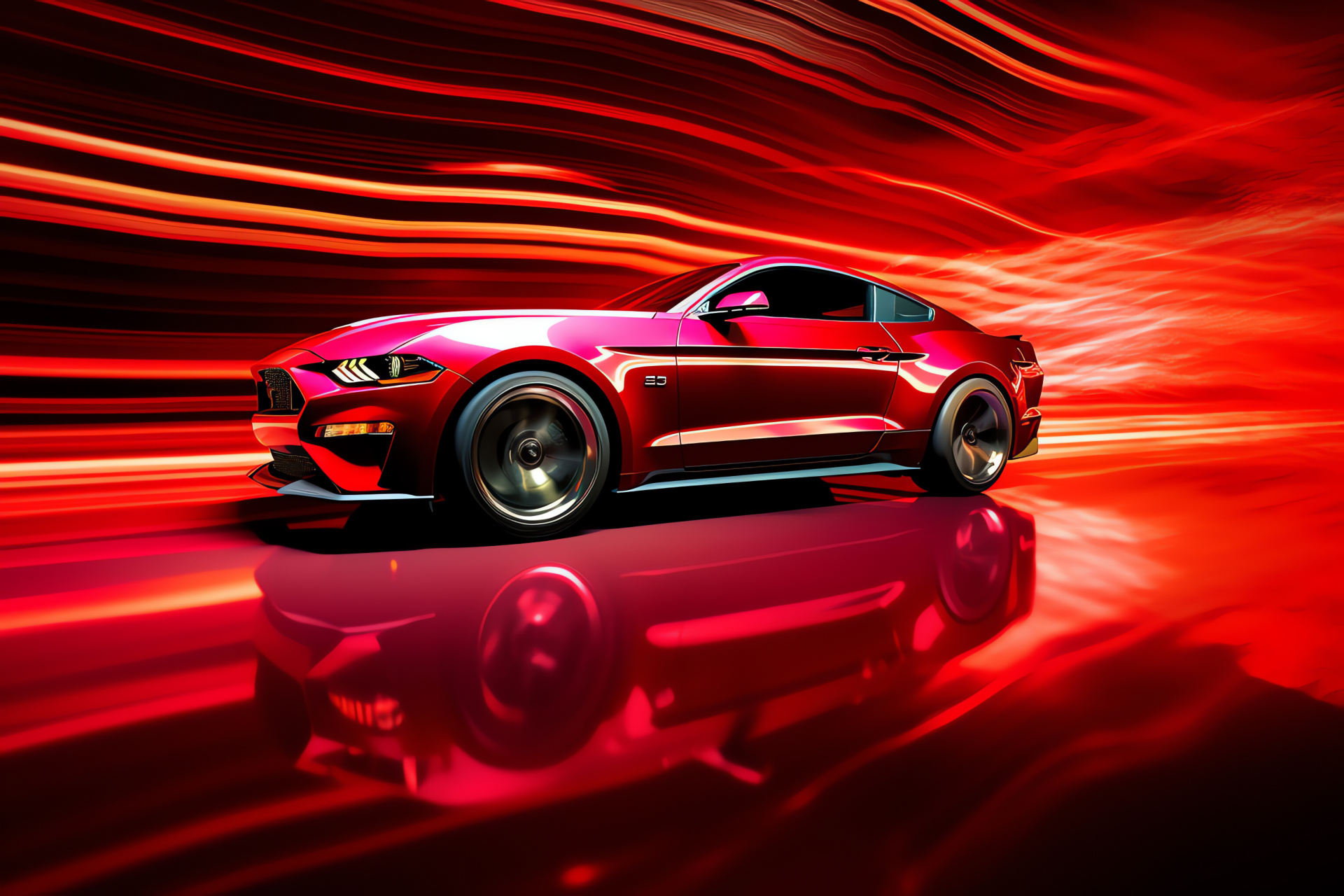 Ford Mustang GT, American muscle, Classic car design, Swirling light effect, Performance vehicle, HD Desktop Wallpaper