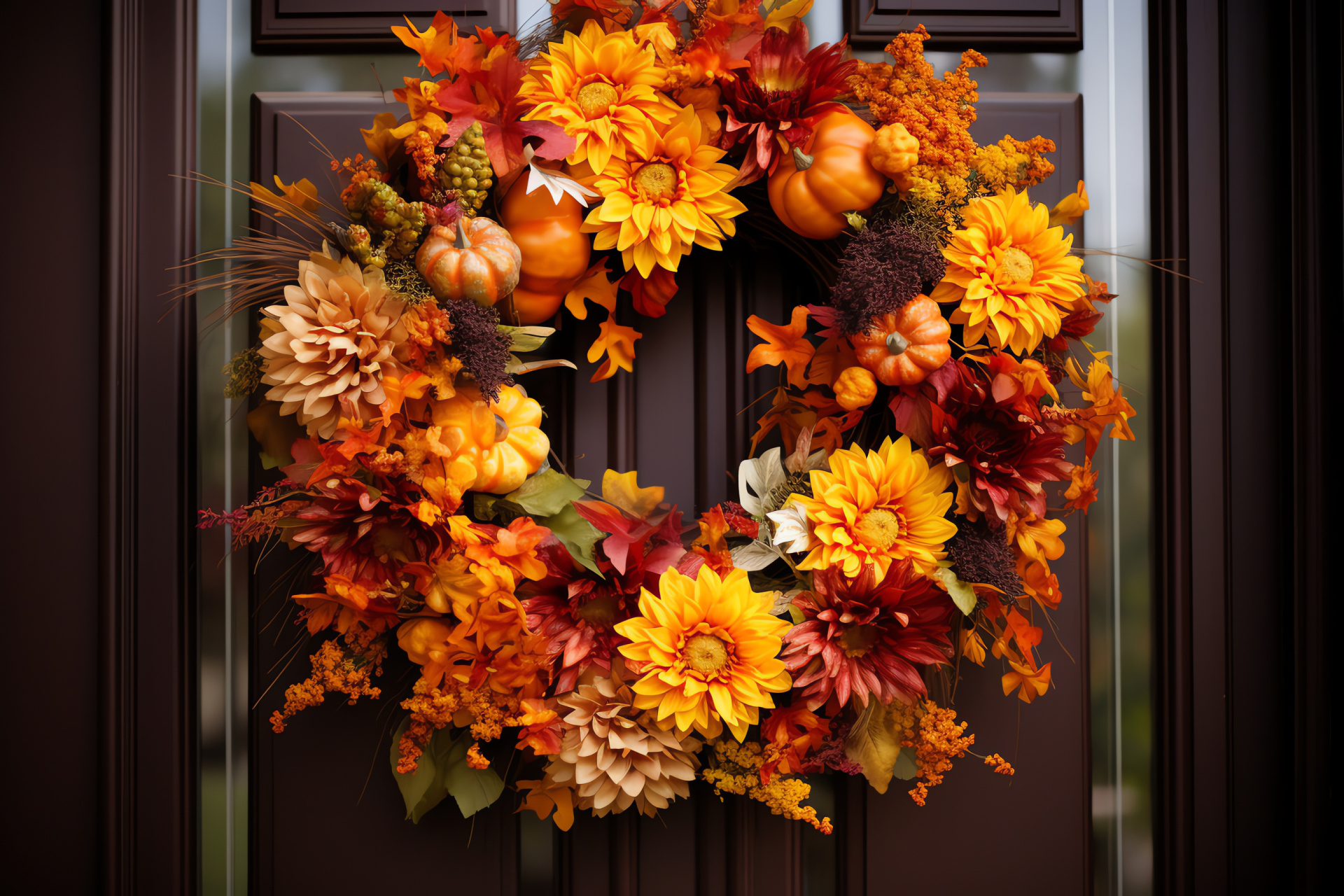 Decorative gourd, Autumn wreath design, doorstep ornamentation, festive ambiance, entryway florals, HD Desktop Image