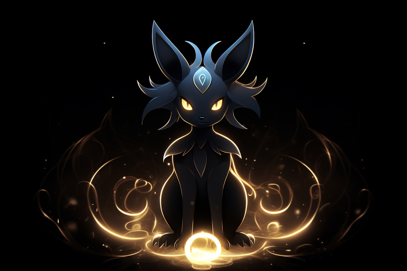 Umbreon from Pokmon, distinguished creature, obsidian fur, scarlet eyes, signature luminescence, HD Desktop Image