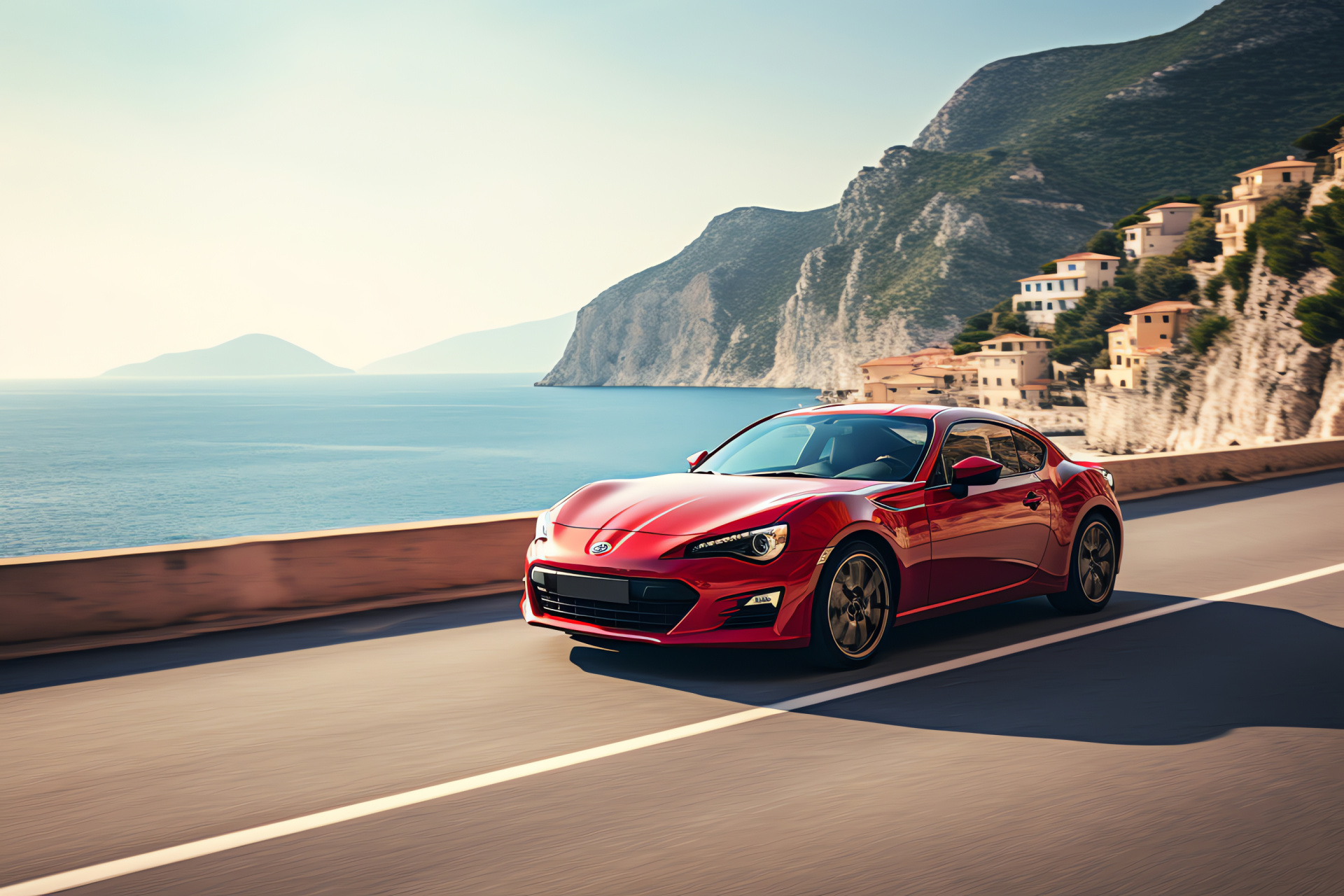 Scenic coastline drive, Subaru BRZ, Italian roads, sports coupe, handling excellence, HD Desktop Wallpaper