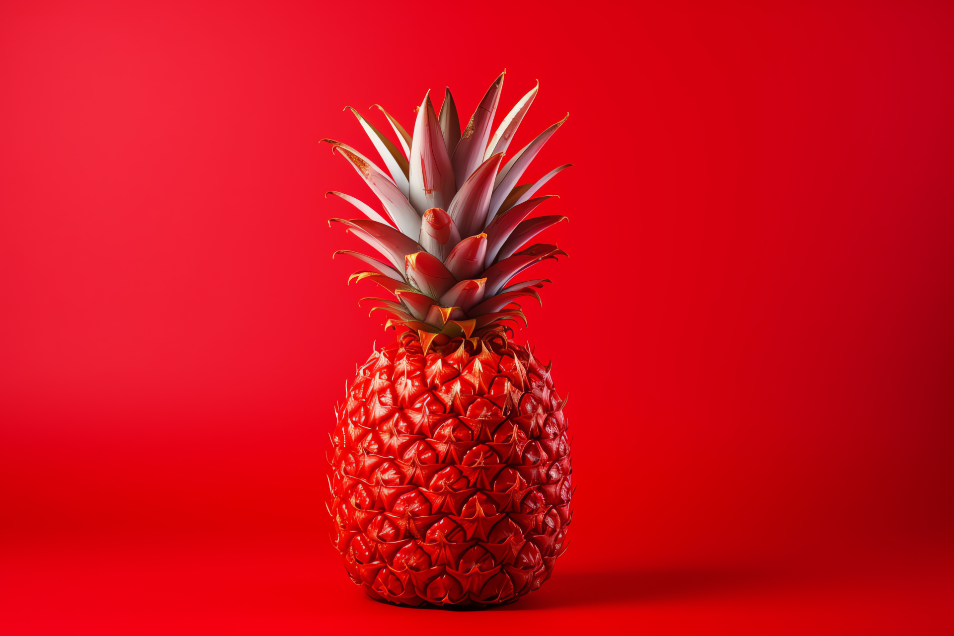 Pineapple modern sculpture, Contemporary art display, Crimson art backdrop, Textural tropical fruit, Art exhibition piece, HD Desktop Image