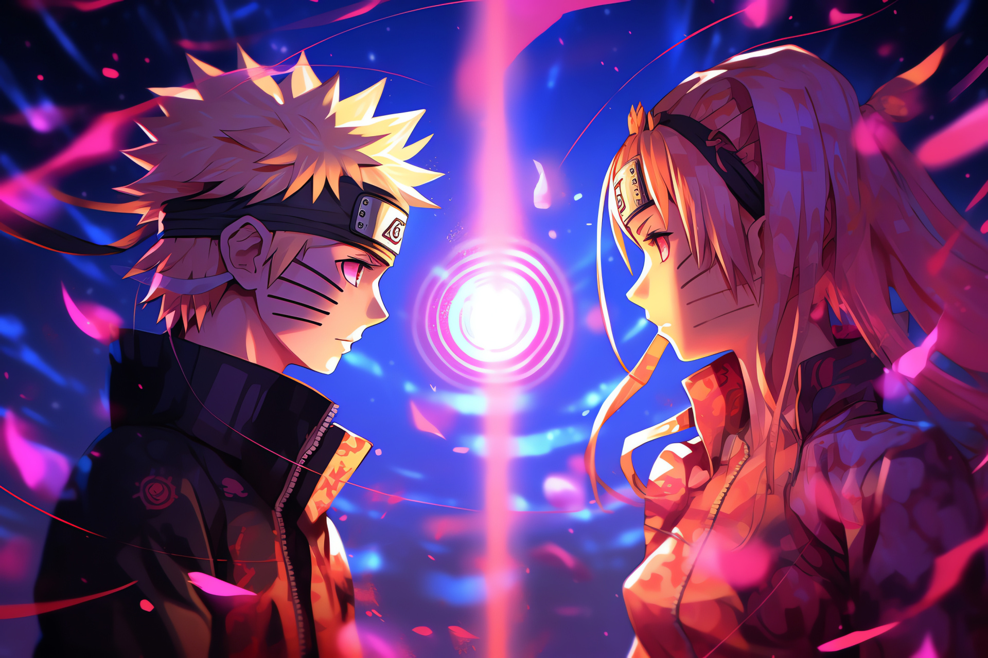 Naruto Uzumaki, Sakura Haruno, animated series, energized setting, fierce faces, HD Desktop Wallpaper