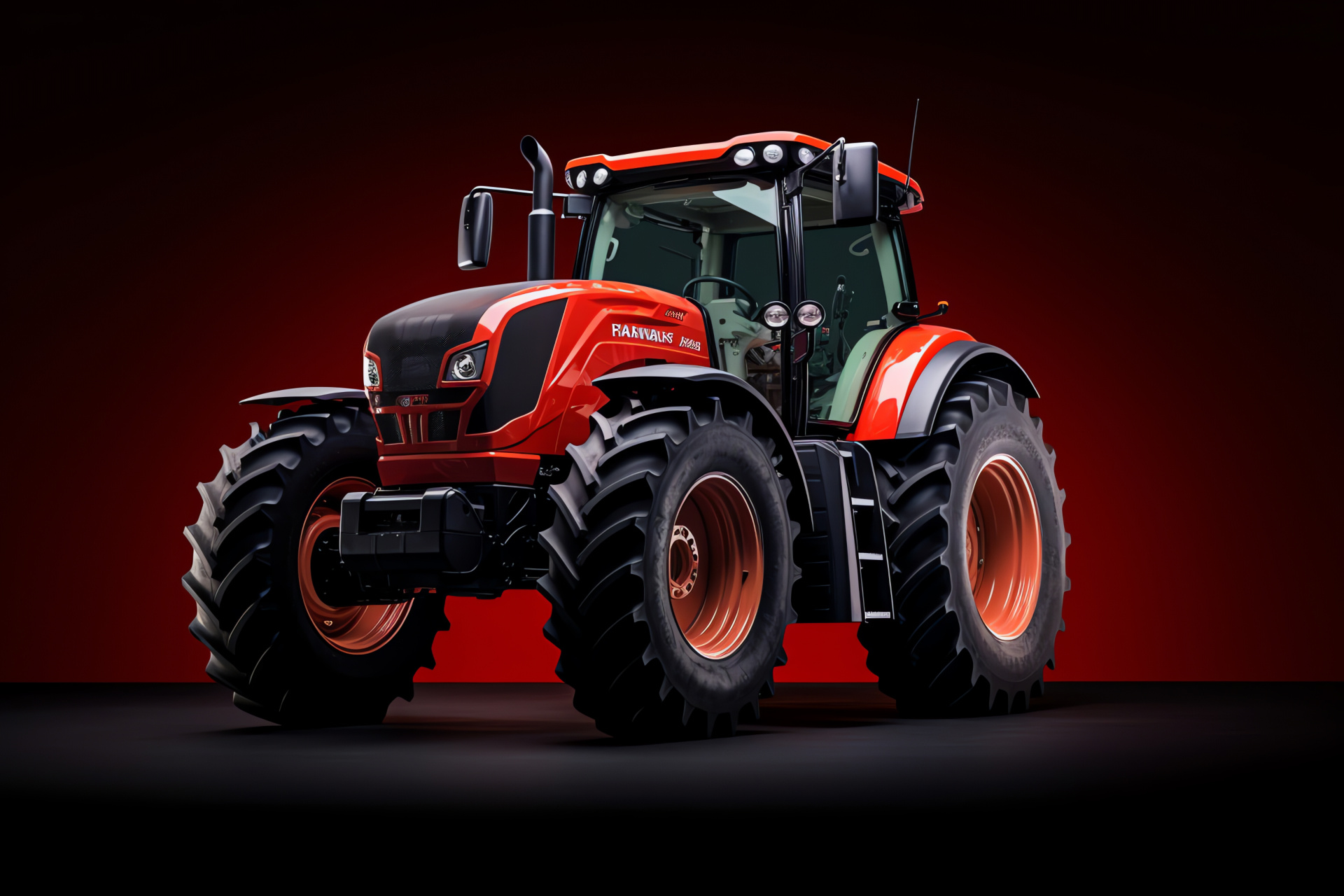 Kubota M5 series tractor, Fieldwork tractor, Red agricultural transport, Expansive view, Uniform red setting, HD Desktop Wallpaper