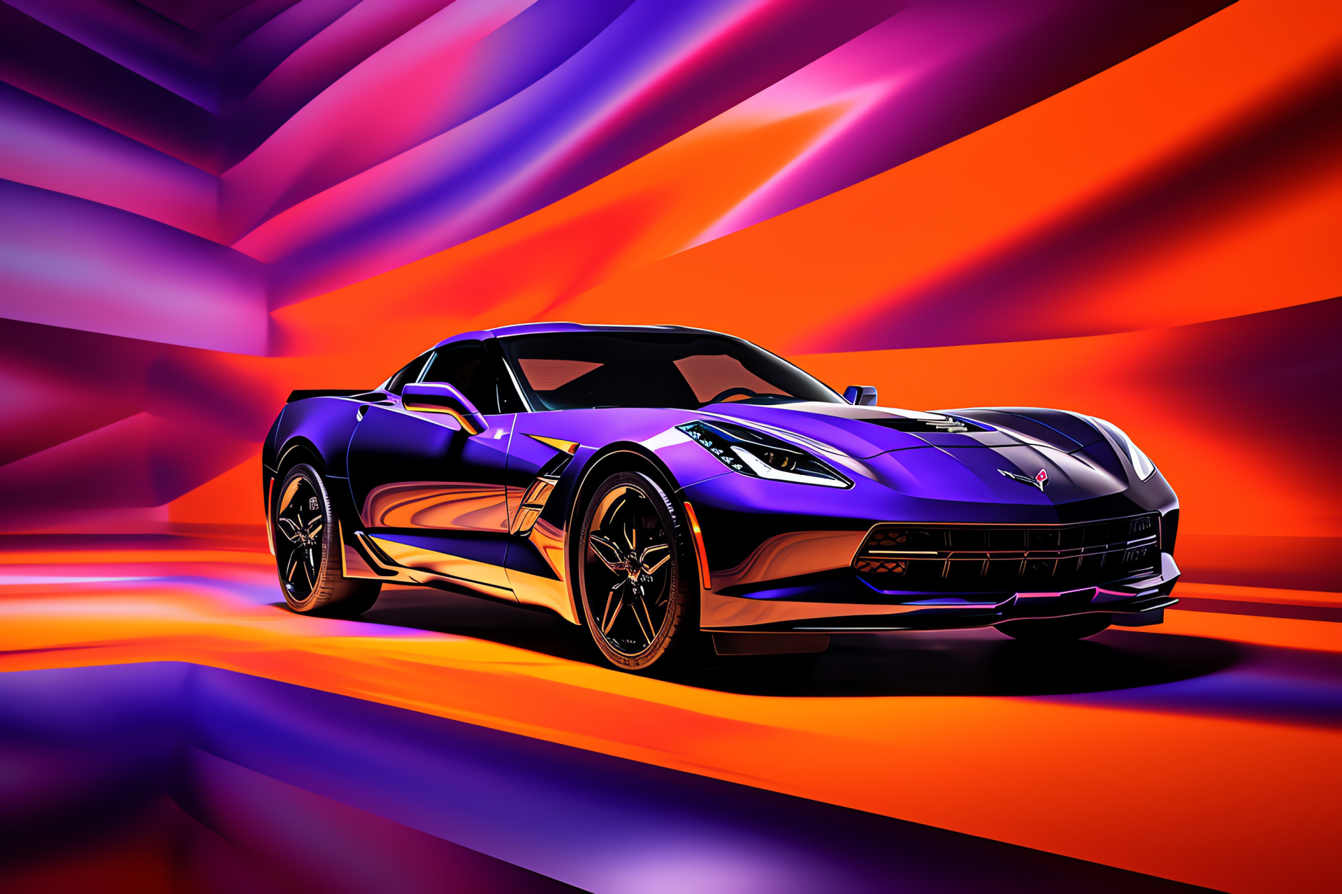 Chevrolet Corvette Stingray, Tri-color panorama, Automotive photography, High-octane excitement, Iconic model, HD Desktop Wallpaper