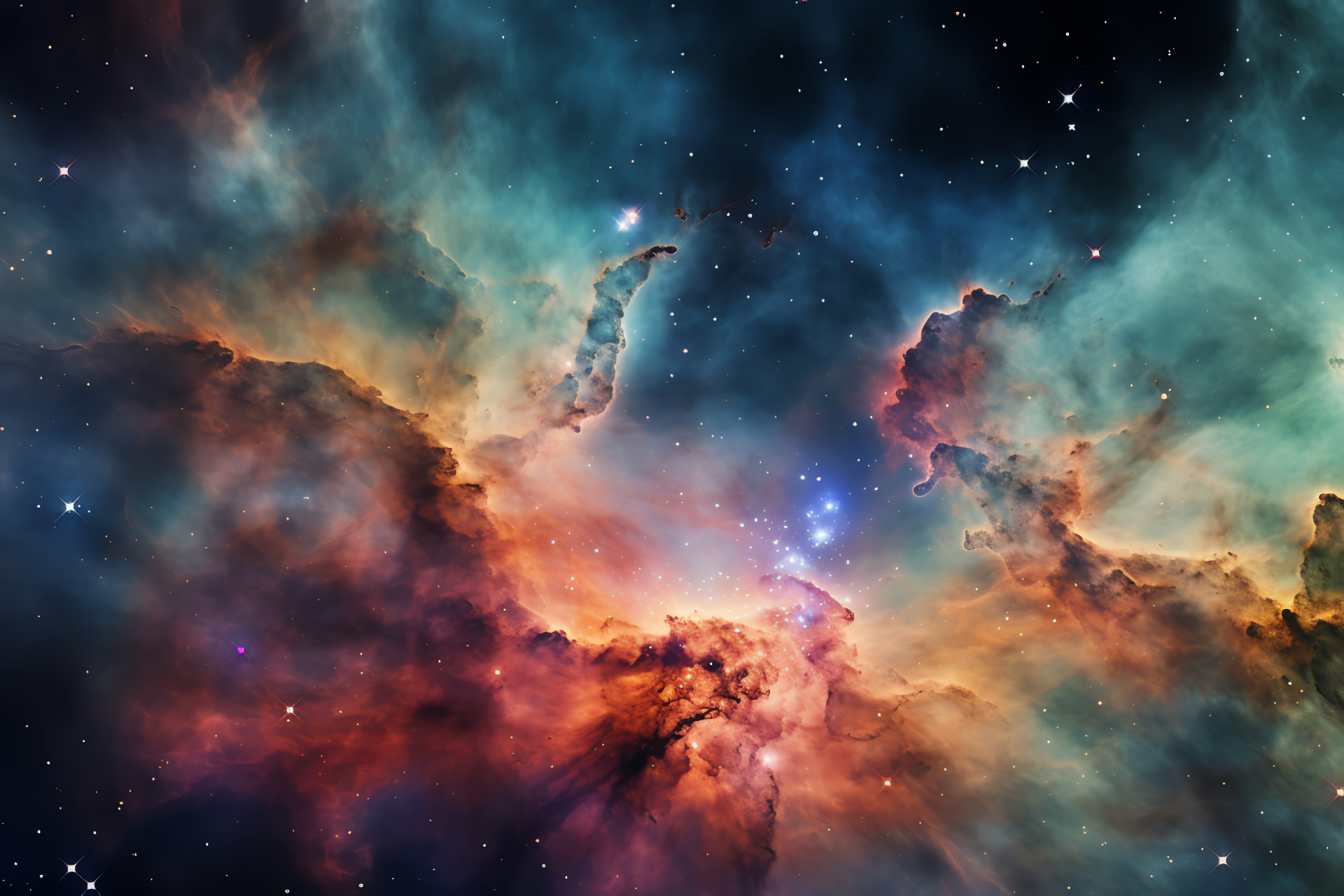 Carina Nebula exploration, Celestial birthplace snapshot, Star nursery imagery, Constellation-based phenomena, Astronomy interest point, HD Desktop Image