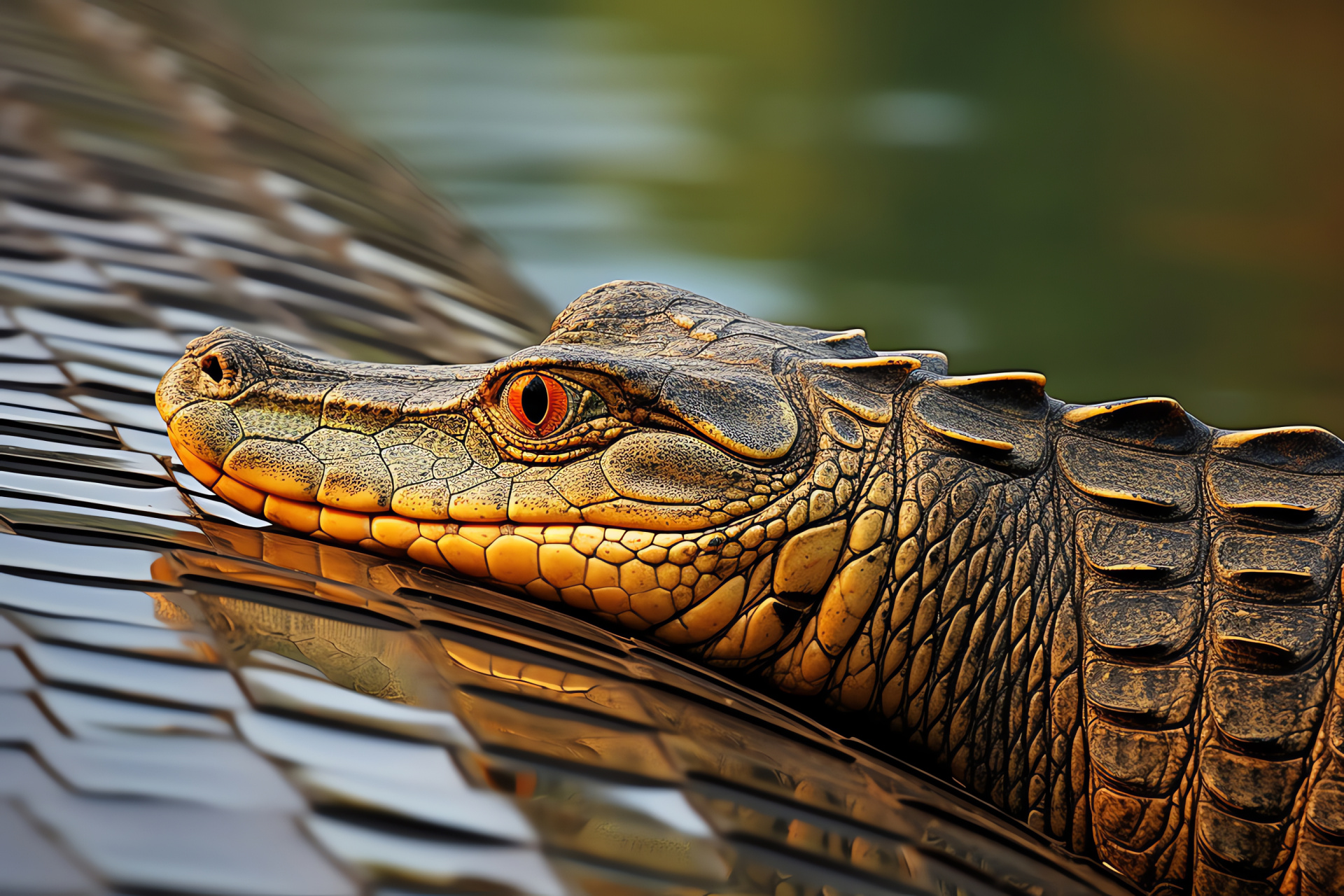 Gharial crocodilian, Reptile HD, Gharial long snout, Reptile resting posture, Gharial intricate scales, HD Desktop Wallpaper