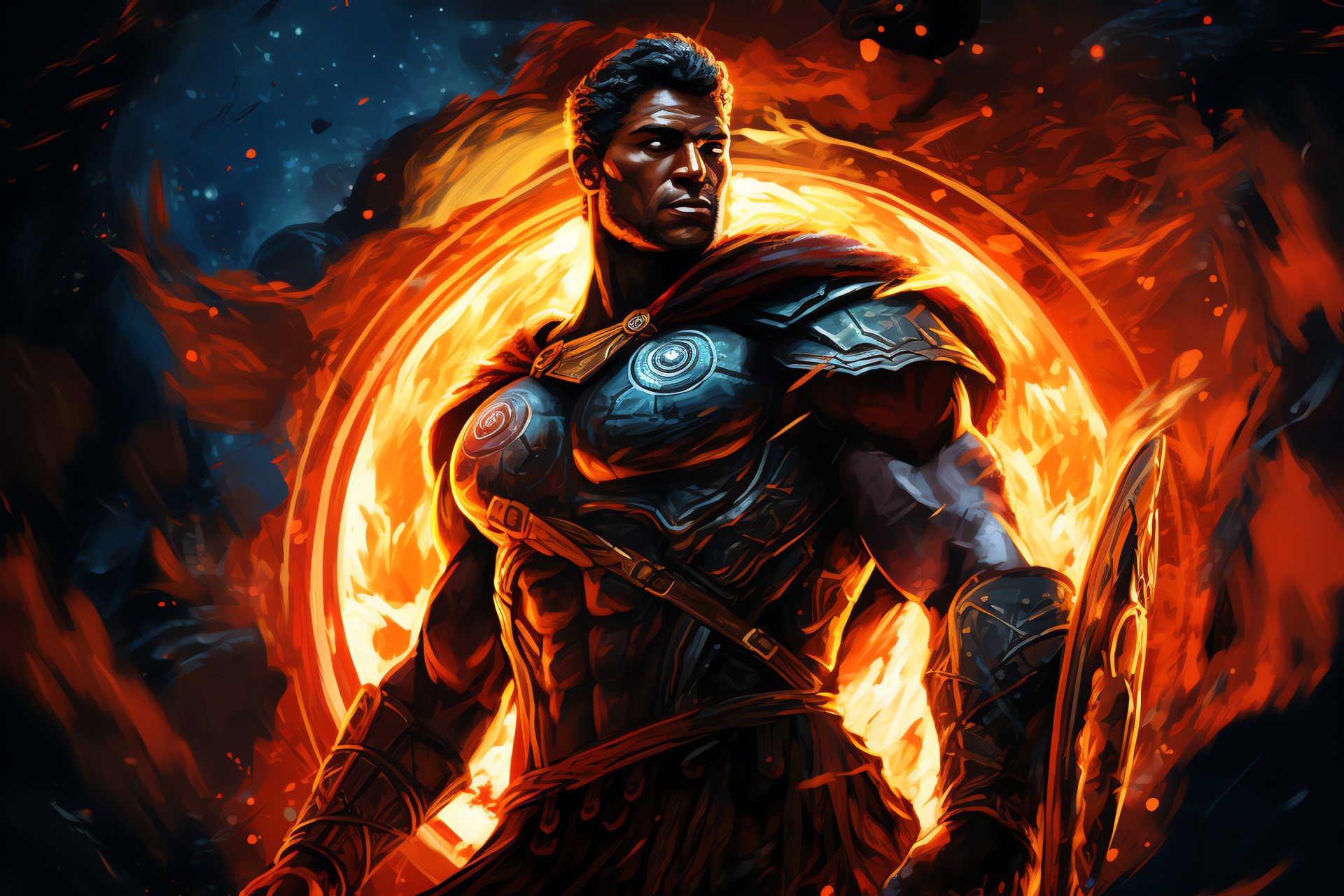 Oenomaus Doctore, mentor strength, gladiatorial defense, wisdom of the arena, shield and resolve, HD Desktop Wallpaper