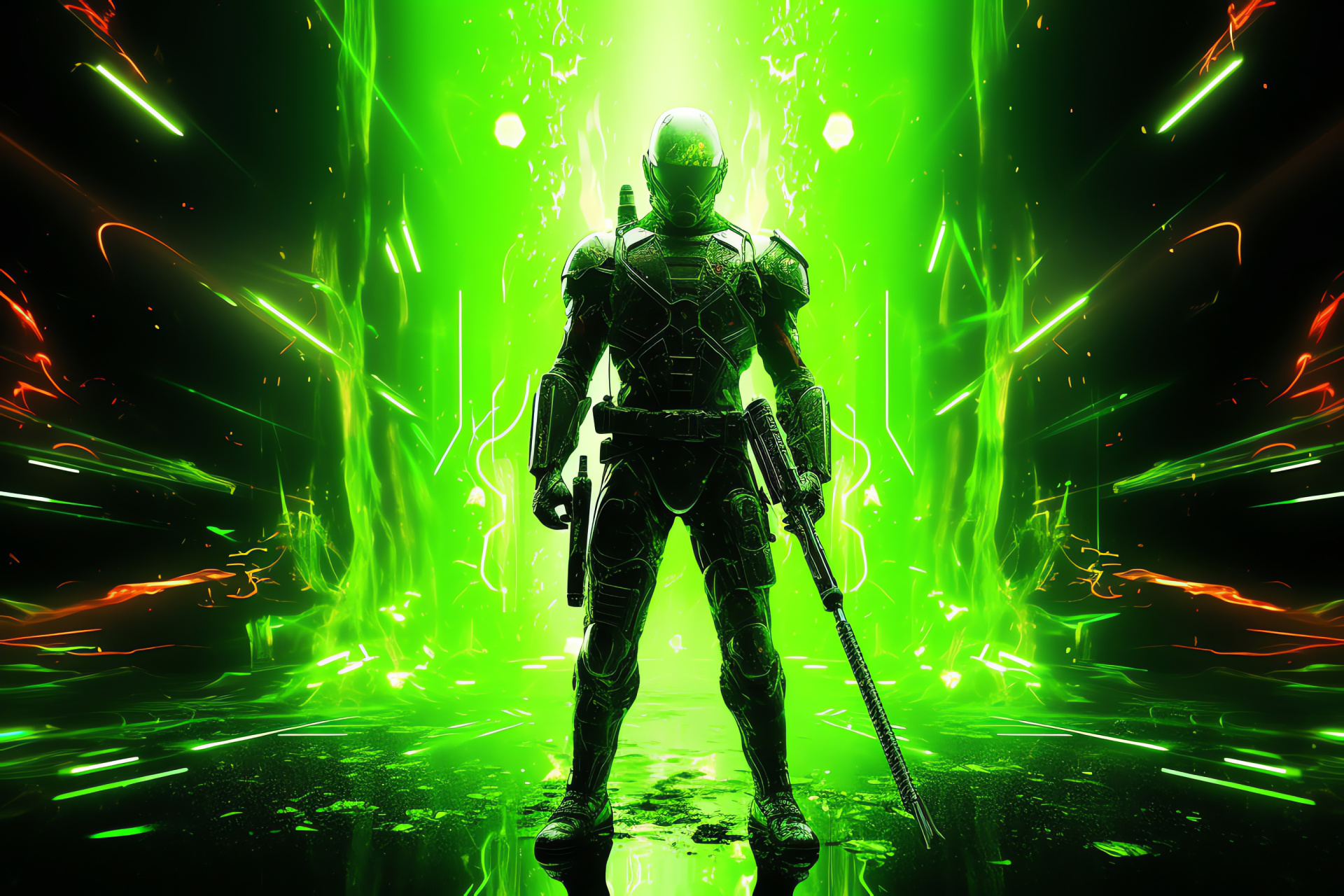 Video game warrior, Spec Ops avatar, intense battle portrait, virtual warfare, graphic glow, HD Desktop Wallpaper