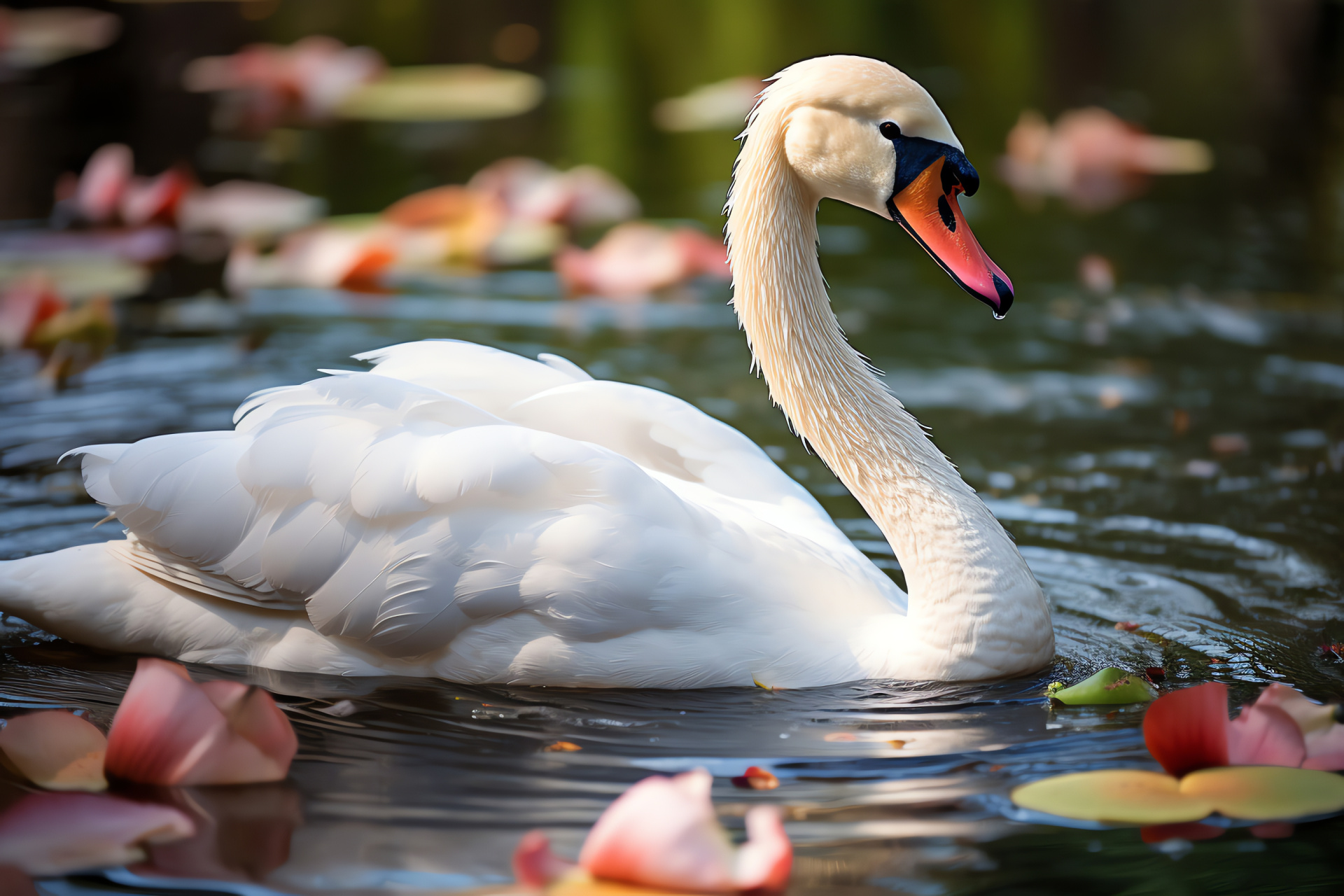 Noble swan, Immaculate plumage, Elegant curvature, Stunning bird, Sapphire gaze, HD Desktop Wallpaper