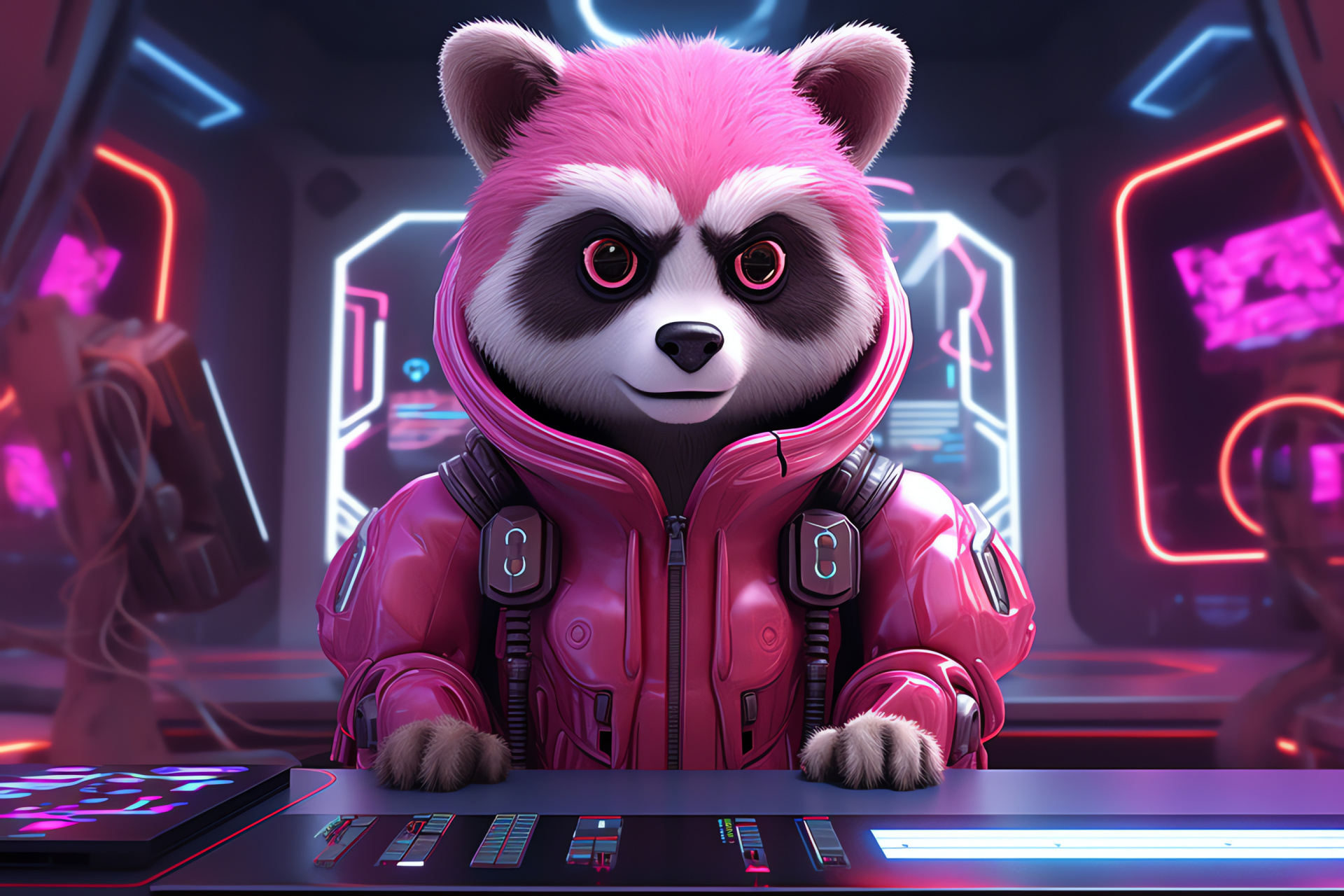 Scientific Pink Panda, Conceptual fauna, Future wildlife envision, Genetic diversity, Environmental sci-fi, HD Desktop Wallpaper