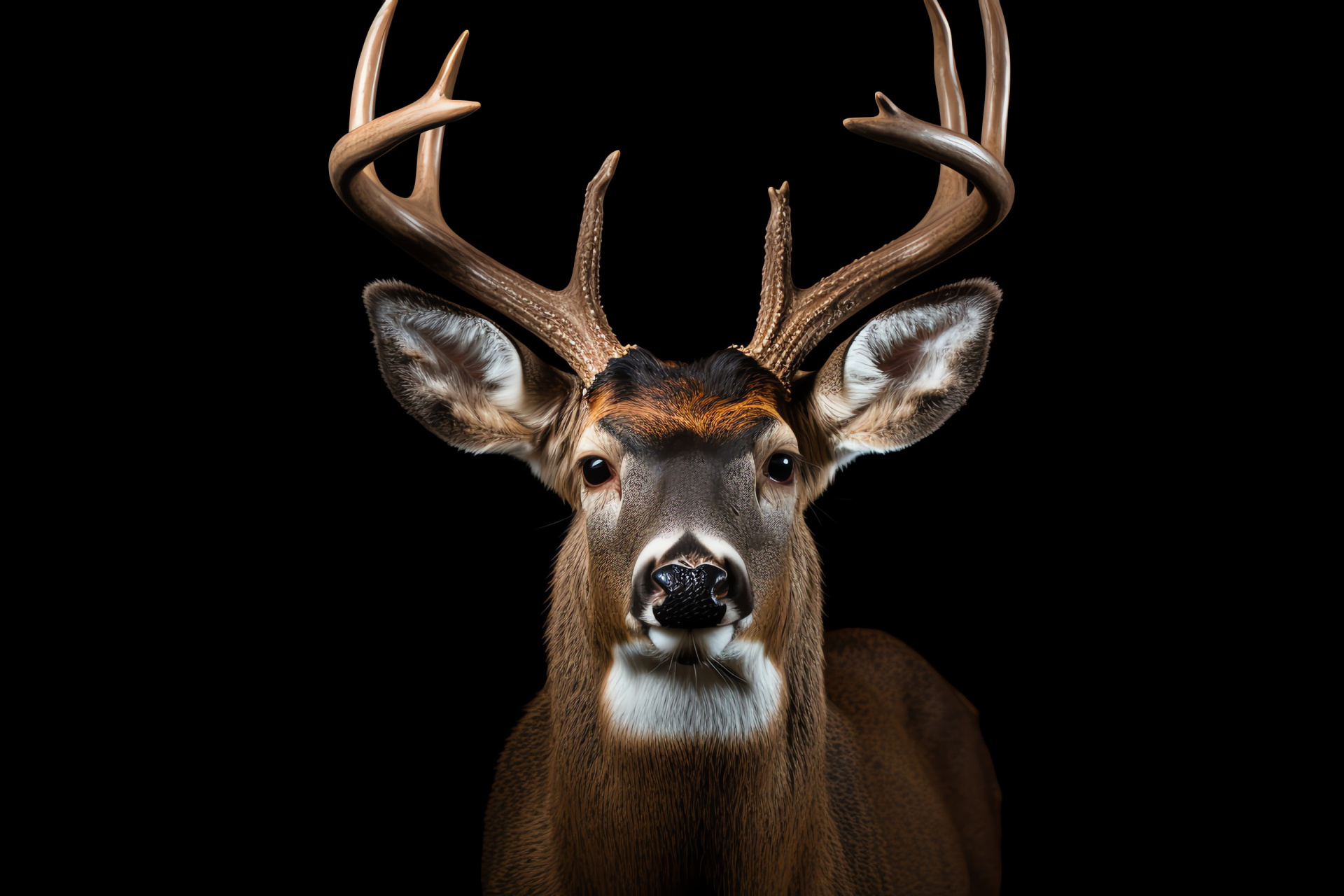 Whitetail Deer, elevated perspective, sienna fur, snowy markings, dark canvas, HD Desktop Wallpaper