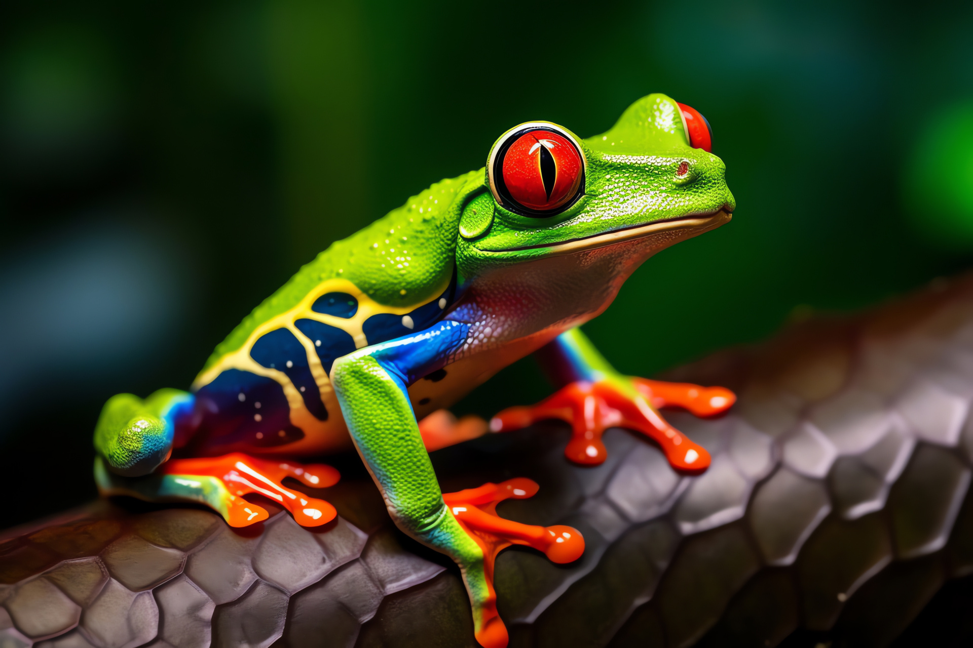 Rainforest Tree Frog, Red eyes standing out, Jungle inhabitant, Tropical foliage, Dark spot pattern, HD Desktop Wallpaper