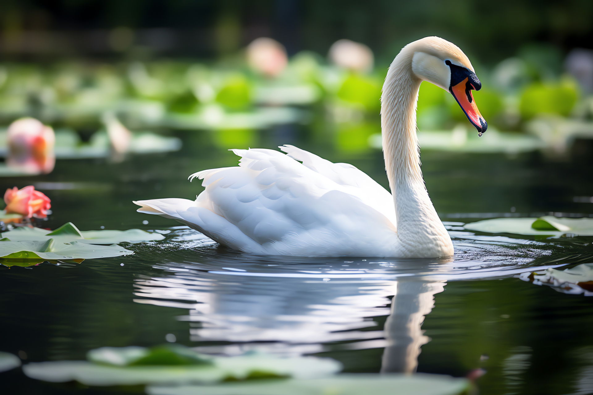 Elegant aquatic bird swan, pristine feathers, aquatic elegance, graceful waterfowl, serene pond presence, HD Desktop Image