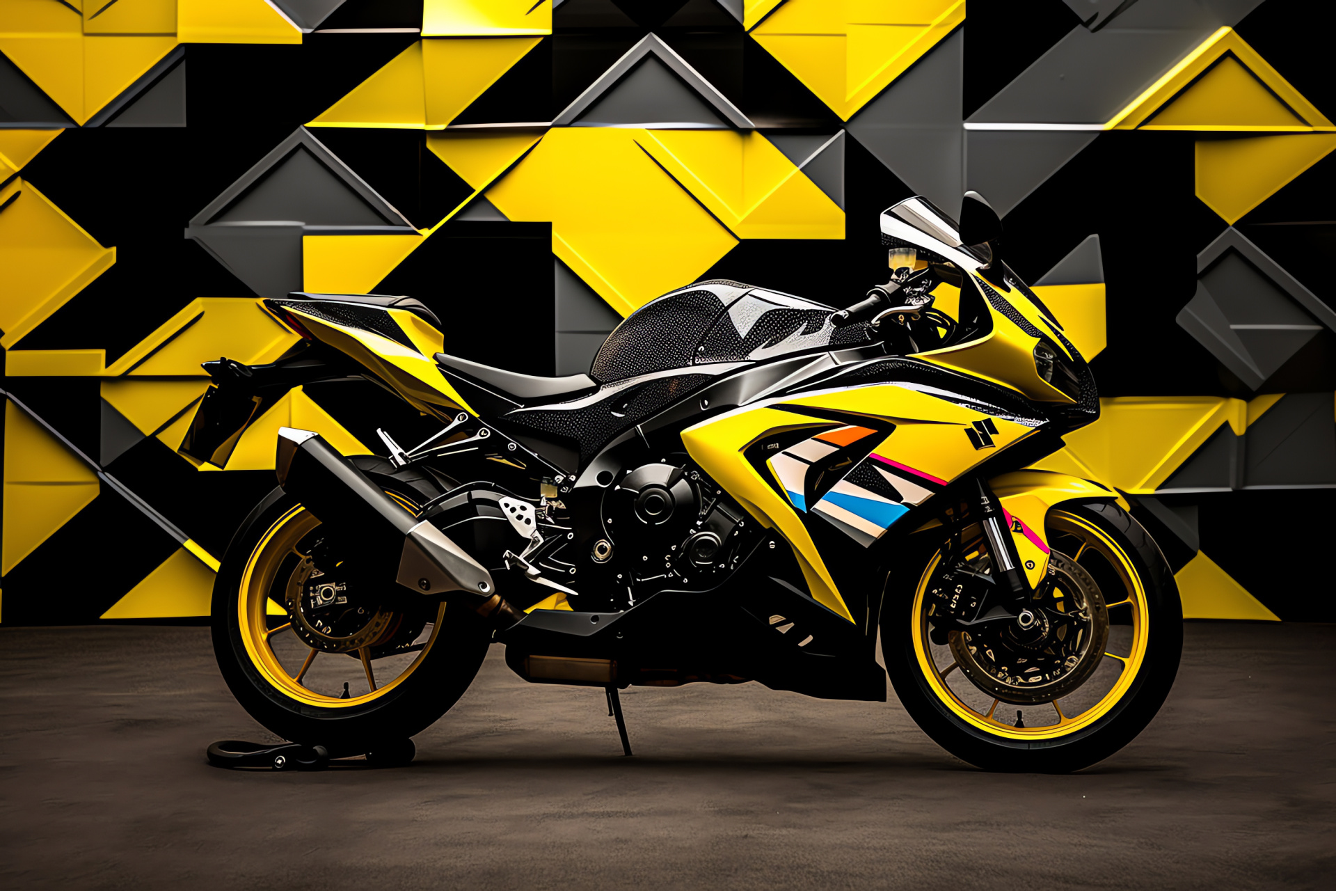 Suzuki GSX-R1000R, Superbike profile, Racing graphics, Two-tone livery, Geometric art, HD Desktop Wallpaper