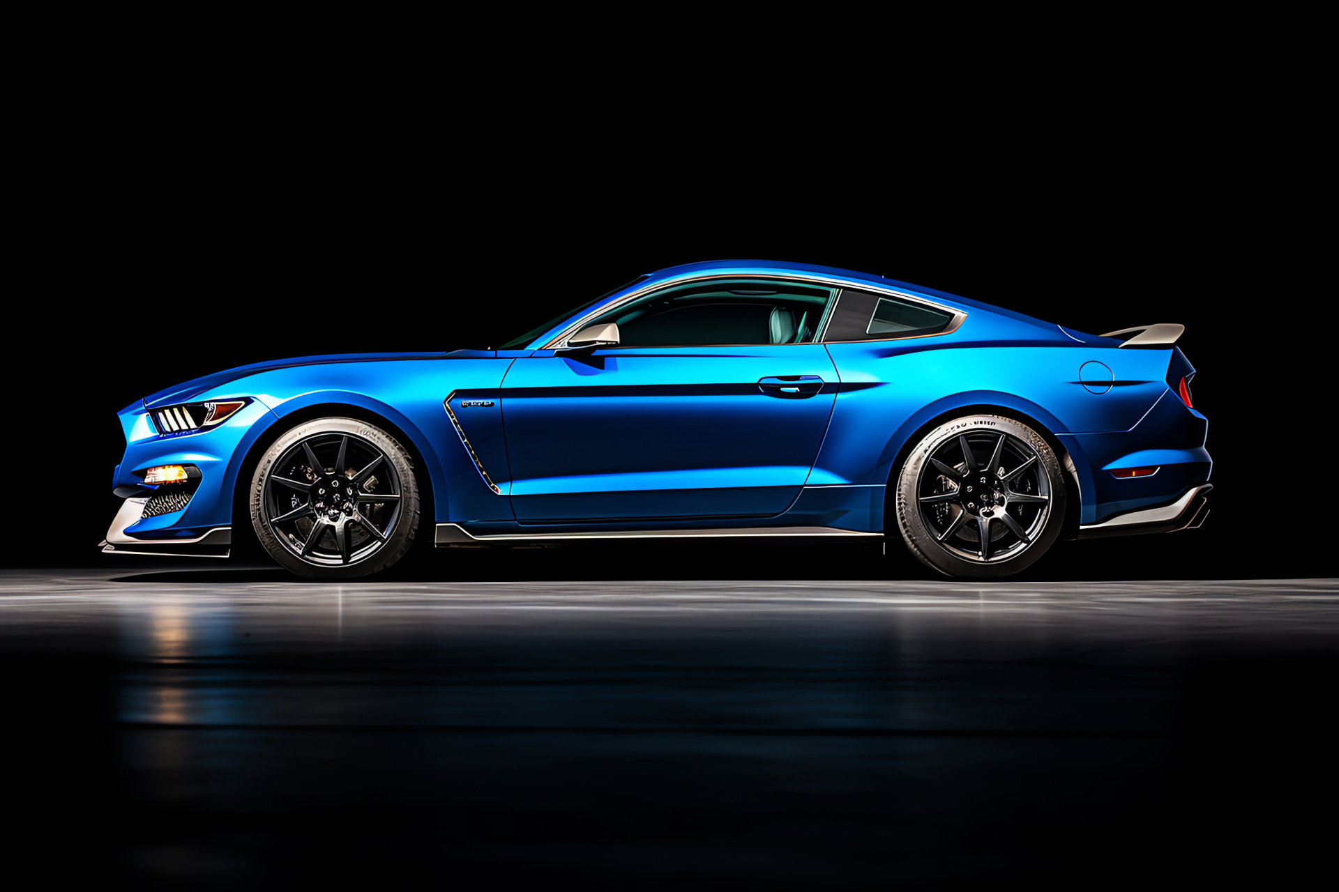 Mustang GT350, Dual-tone backdrop, Side angle, Visual contrast, Compelling composition, HD Desktop Image