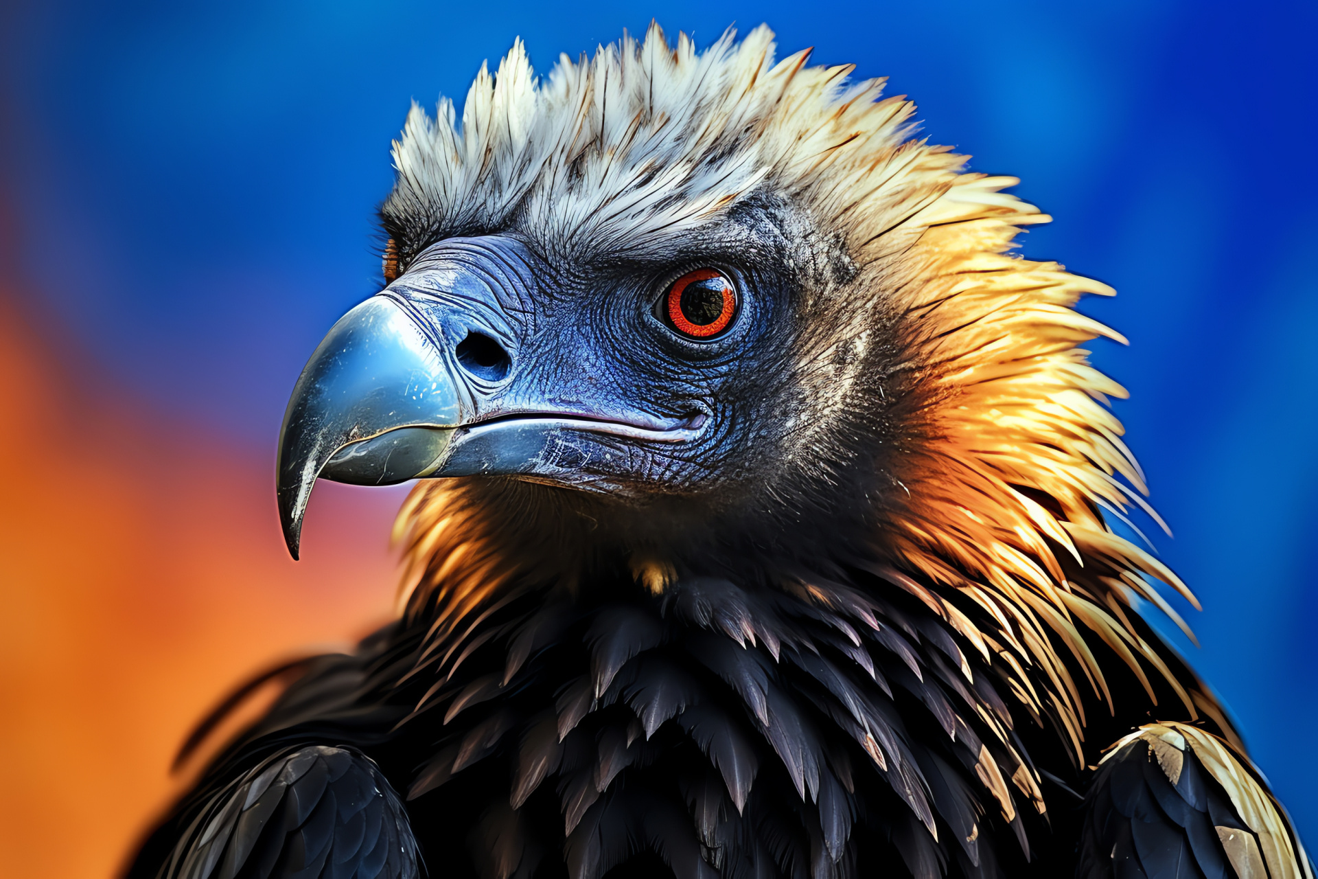 Scavenger bird, coal feathers, penetrating stare, tri-tone panorama, HD Desktop Wallpaper